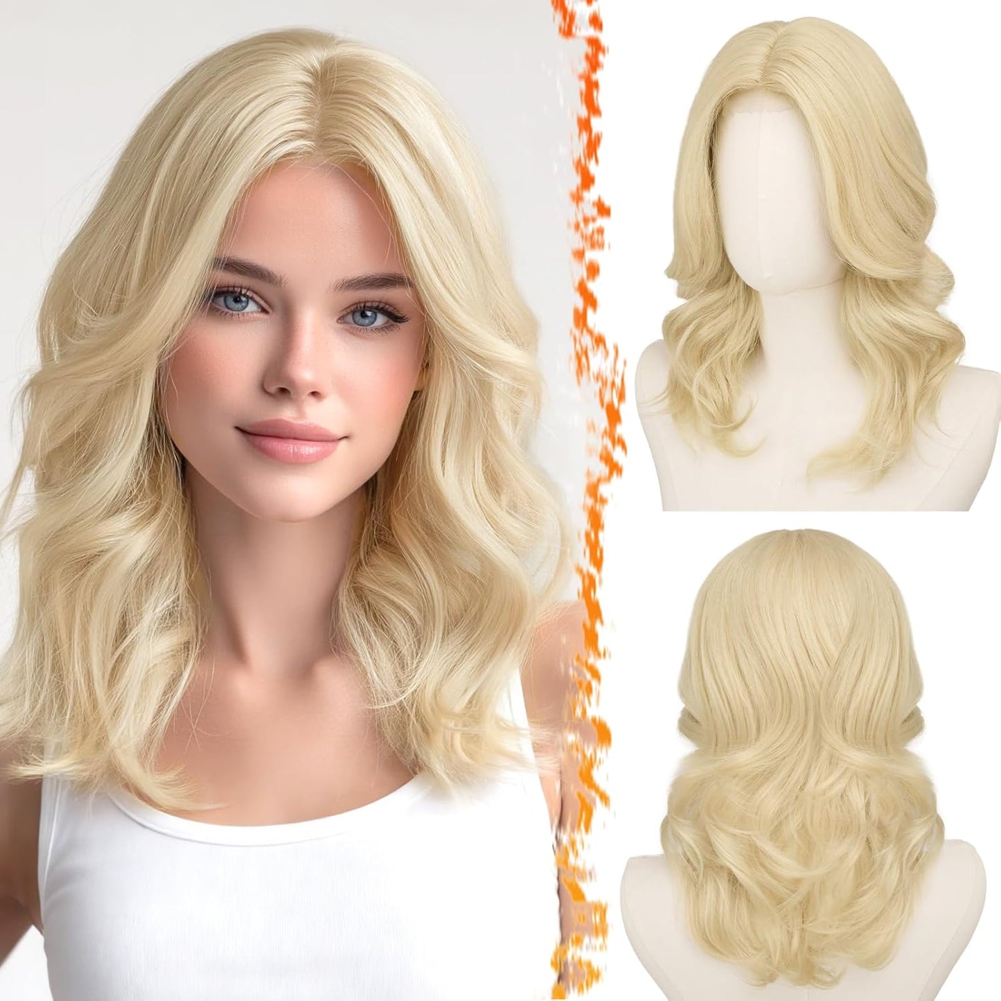 Short Wavy Layered Ash Blonde Wig | Shoulder-Length Body Wave with Face-Framing Bangs
