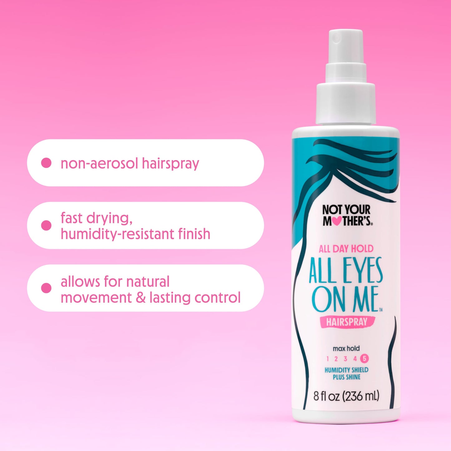 Not Your Mother's All Eyes On Me All-Day Hold Hairspray - (2-Pack) 8 fl oz - Strong Hold, Soft Styles - Humidity Shield with Shine - Non-Aerosol Hairspray
