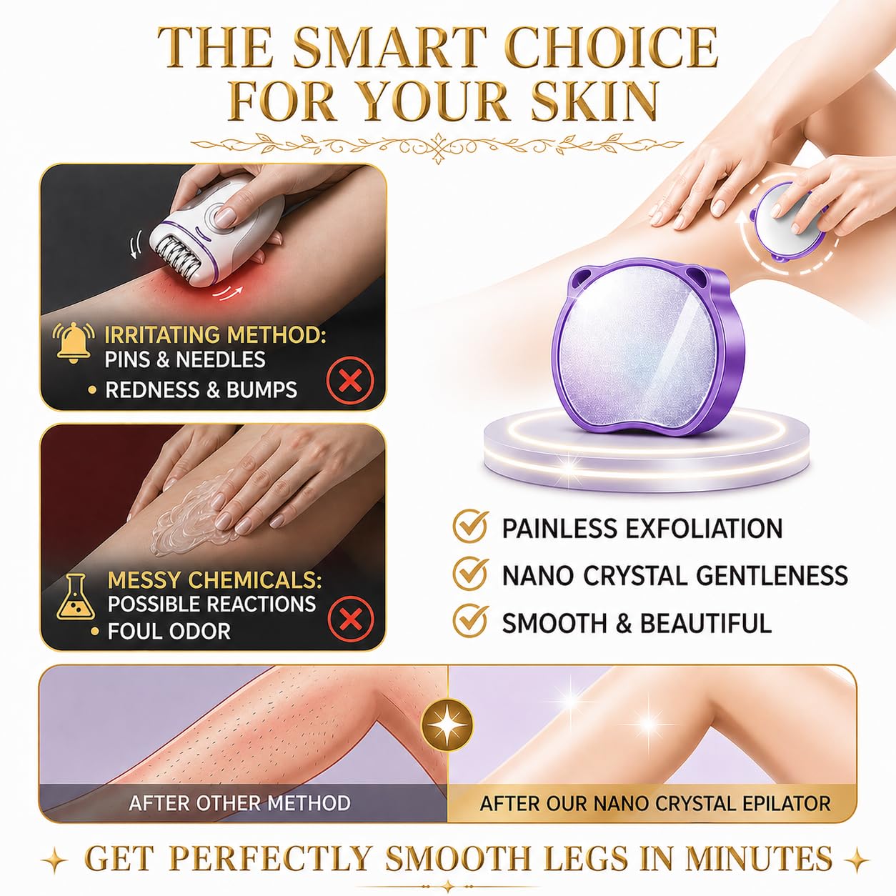 Magic Crystal Hair Eraser, Suitable for Men and Women Painless Exfoliating Crystal Hair Removal Tool, Magic Crystal Hair Remover for Legs and Back of Arms (Pink)
