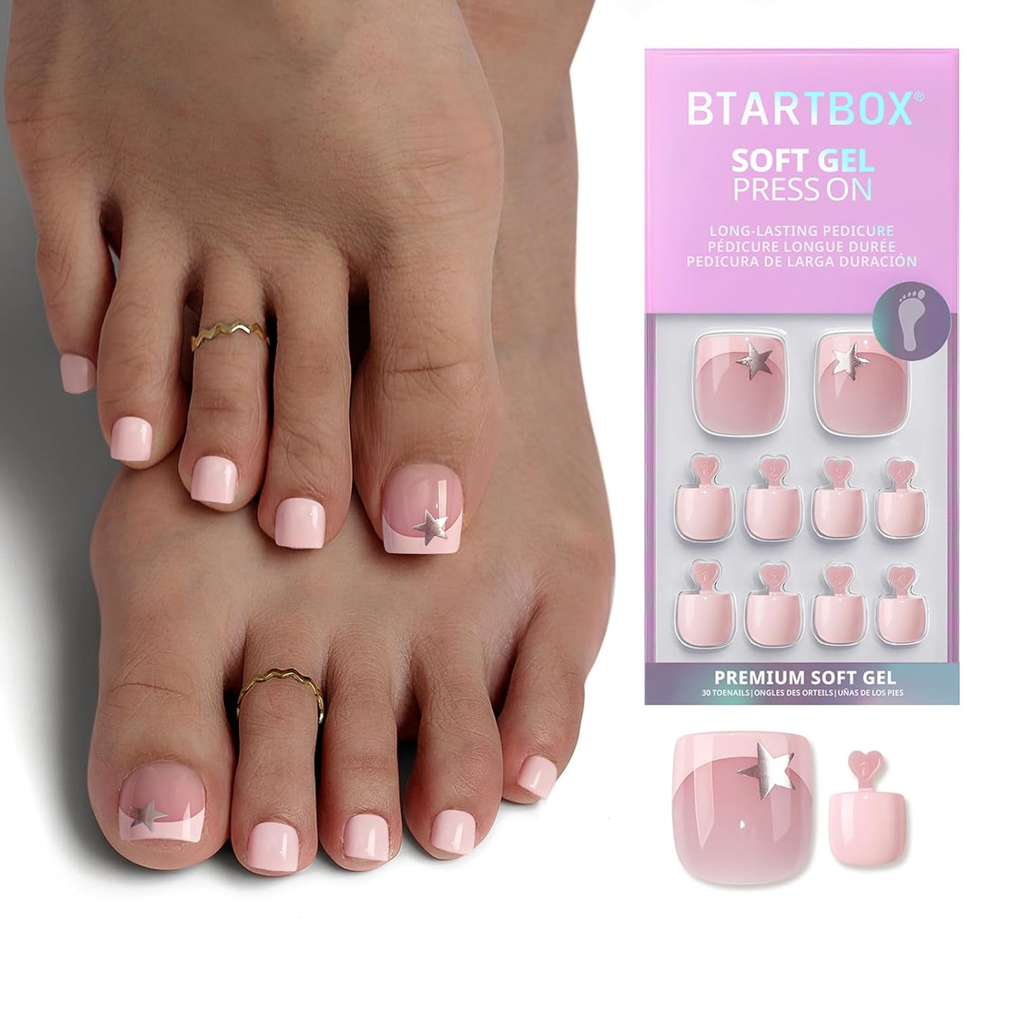 French Tip Press On Nails - Sunprint Dress | Lamp-Curable 4-Week Wear, Pink Short Almond, 16 Sizes, 32 Nails Kit