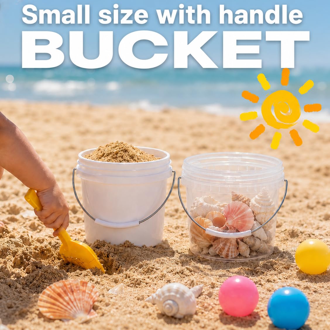 METAPACK 20 Pack 0.5-Quart Mini Plastic Buckets with Lids and Handles, Small Food Storage Pails, Candy Buckets for Party Favors, Birthday Gift Containers, Classroom Craft Storage (White)