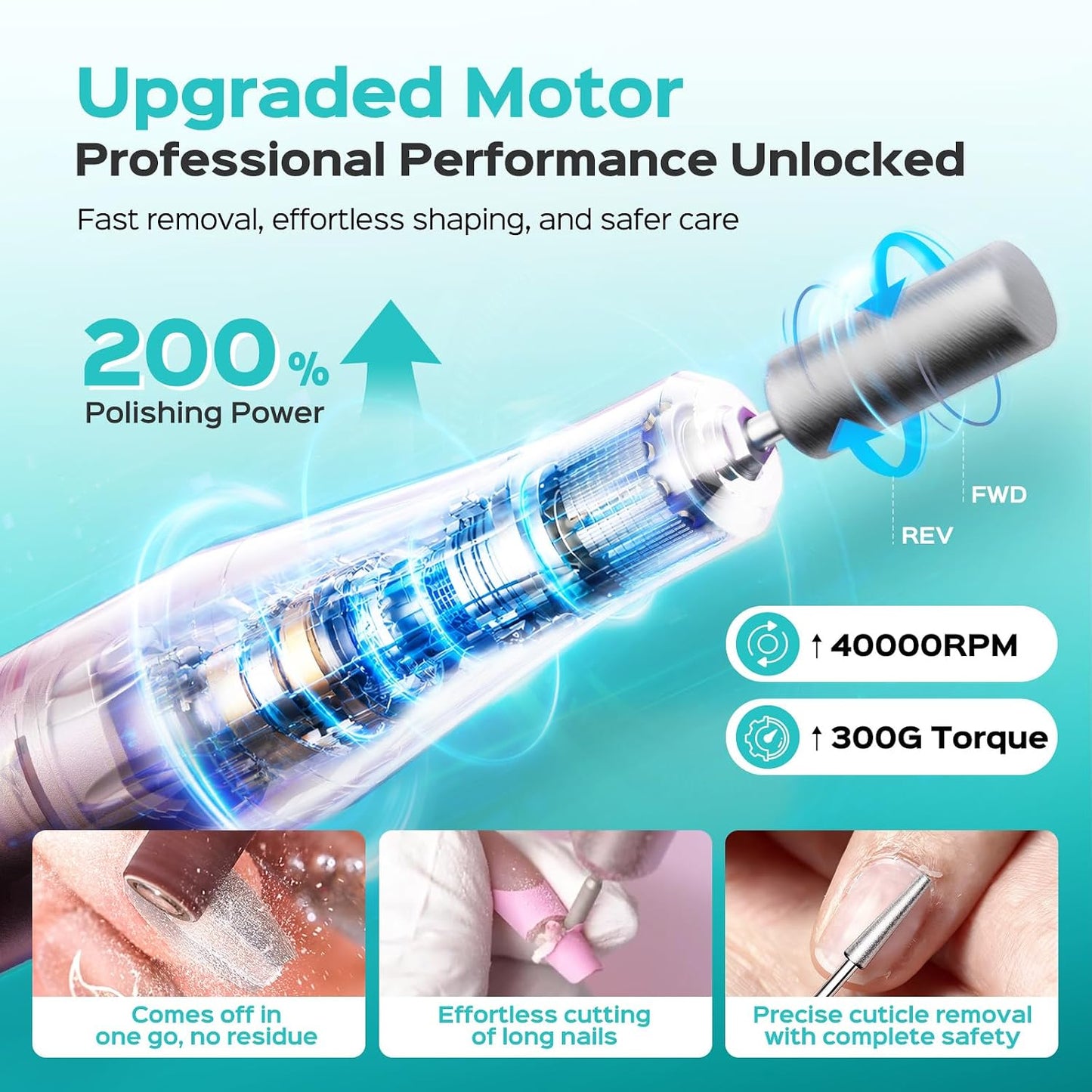 Electric Nail Drill - Rechargeable 40000RPM E-File for Manicure & Gel Removal | Pink, Easy to Use for Home & Salon