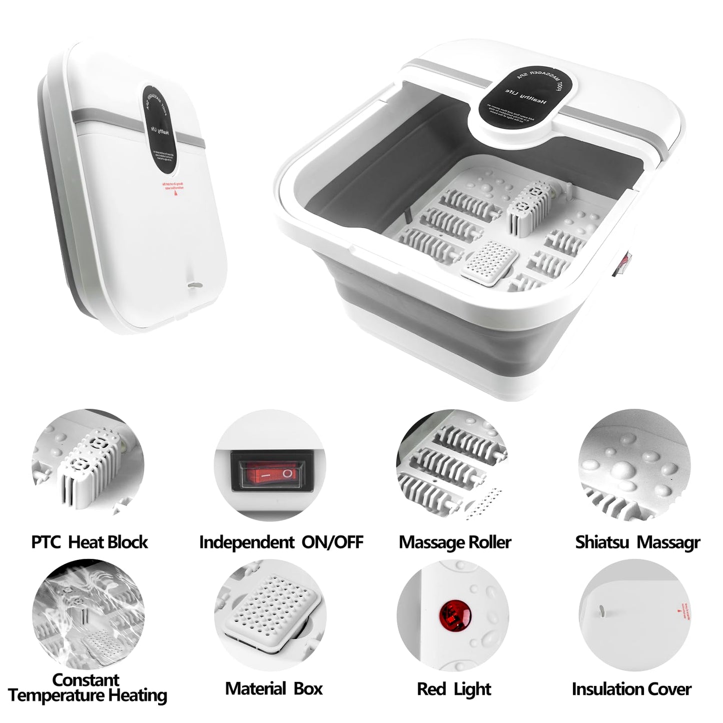 teepten Collapasible Foot Spa Bath Massager with Heat, Pedicure Foot Spa with Bubbles/Timer/Temperature Control, Feet Soak Tub for Home, Office, Relaxation and Stress Relief, Gift for Men and Women