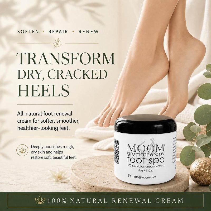 MOOM Foot Spa Cream – 100% Natural Foot Renewal, foot cream infused with Essential Oils for Soft, Smooth Feet, Moisturizer for Dry, Cracked Heels,Feet,Knees,Elbows,Hands (1oz) (2 Pack)