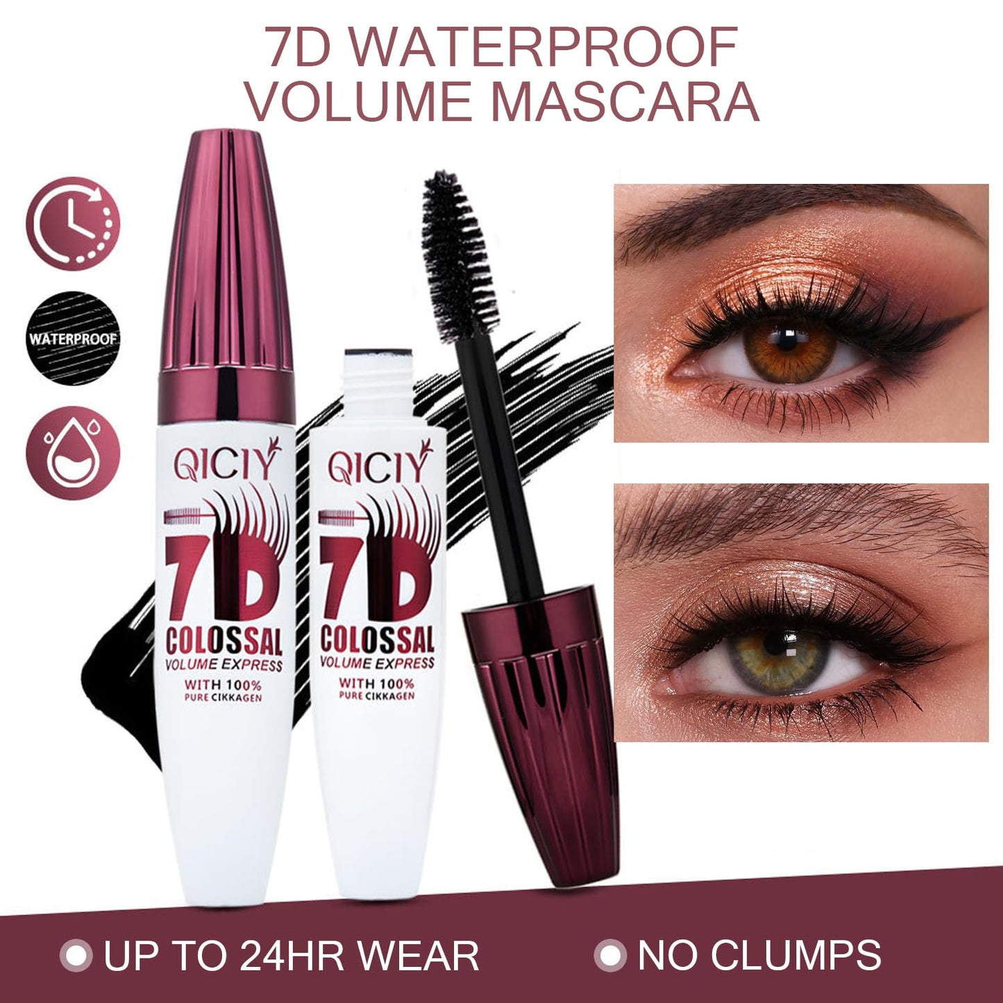 7D Waterproof Mascara, 2PCS Black Lengthening Thickening Softer Fuller Lashes Mascara, Long Lasting Natural Curling Lashes for Professional Eye Makeup, for Women and Girls