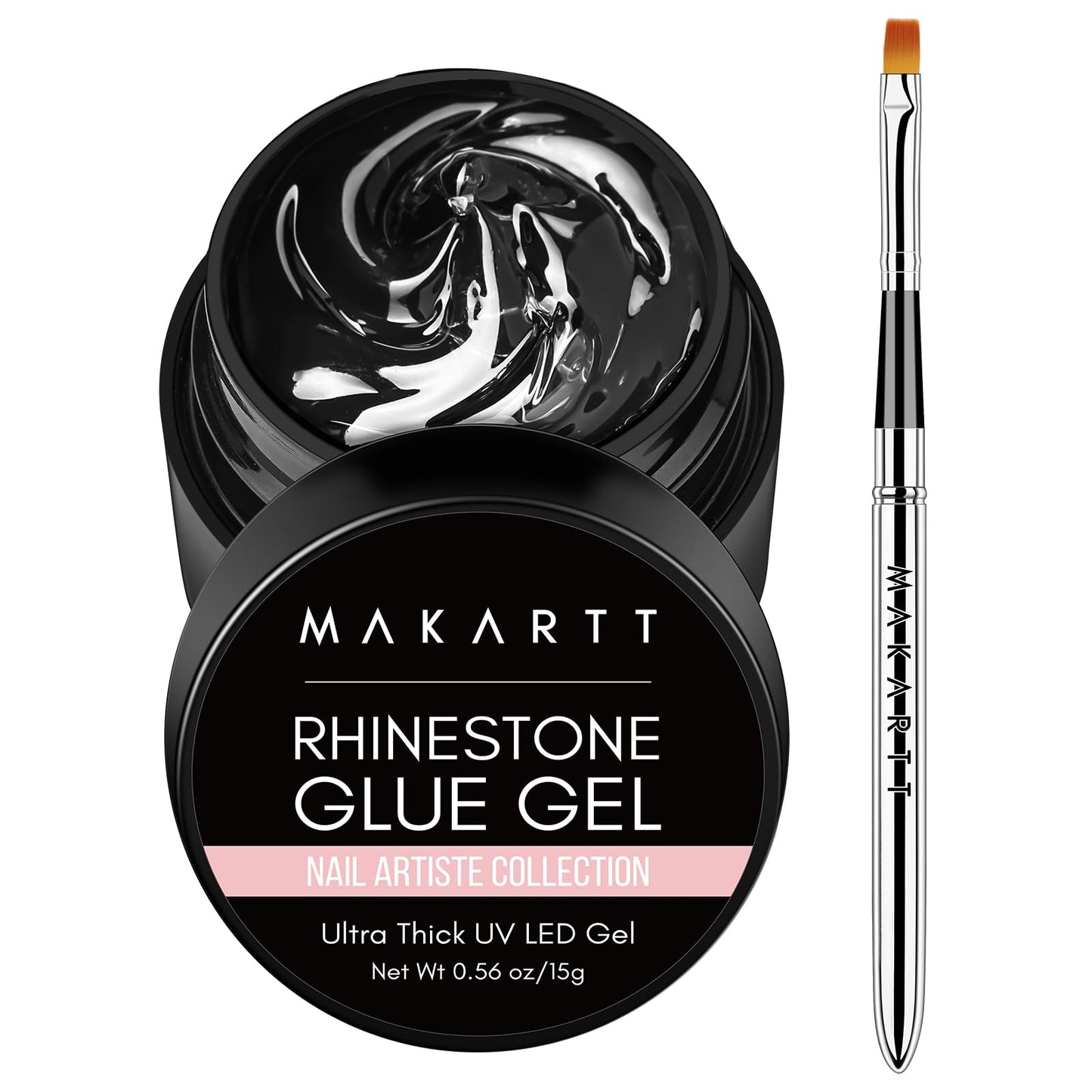 Makartt Nail Rhinestone Glue Gel with Brush Pen Set, 15ml Clear Nail Gem Glue Wipe-Off Super Strong Adhesive Nail Art Glue Gel for Nail Decorations 3D Stones Charms Flowers, Nail Lamp Needed