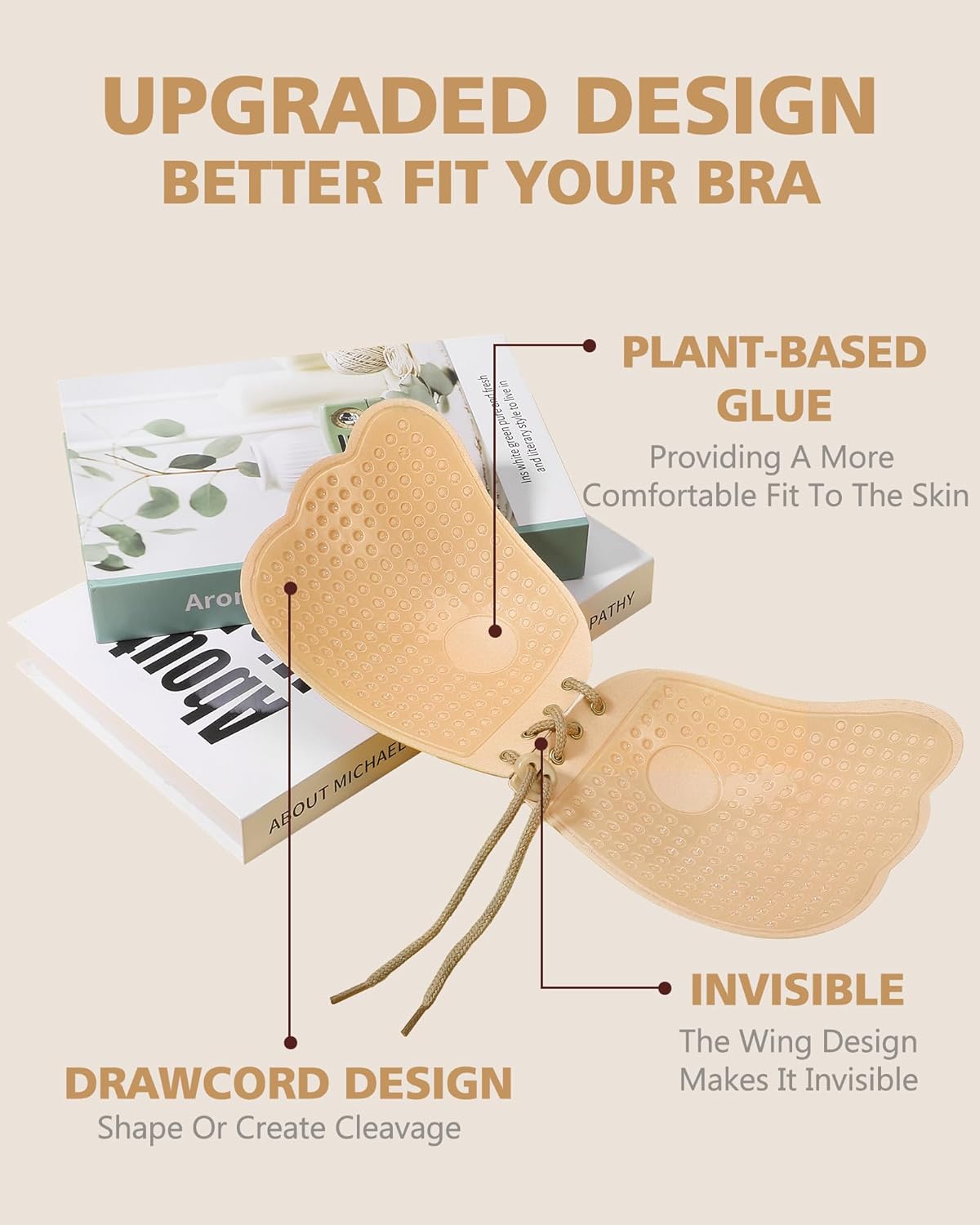 Backless Sticky Bra - Adhesive Push-Up Lift Bras | 2 Pairs Black & Beige