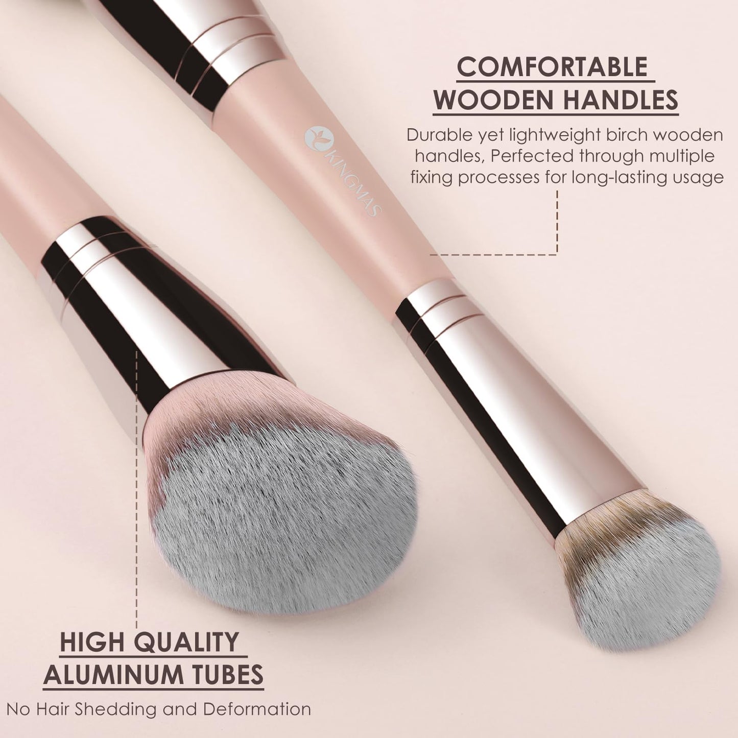 KINGMAS Foundation Brush, Dual-Ended Angled Makeup Brush for Foundation and Contour Blending Liquid Powder, Concealer Cream Cosmetics Blush, Cruelty Free Vegan (Pink)