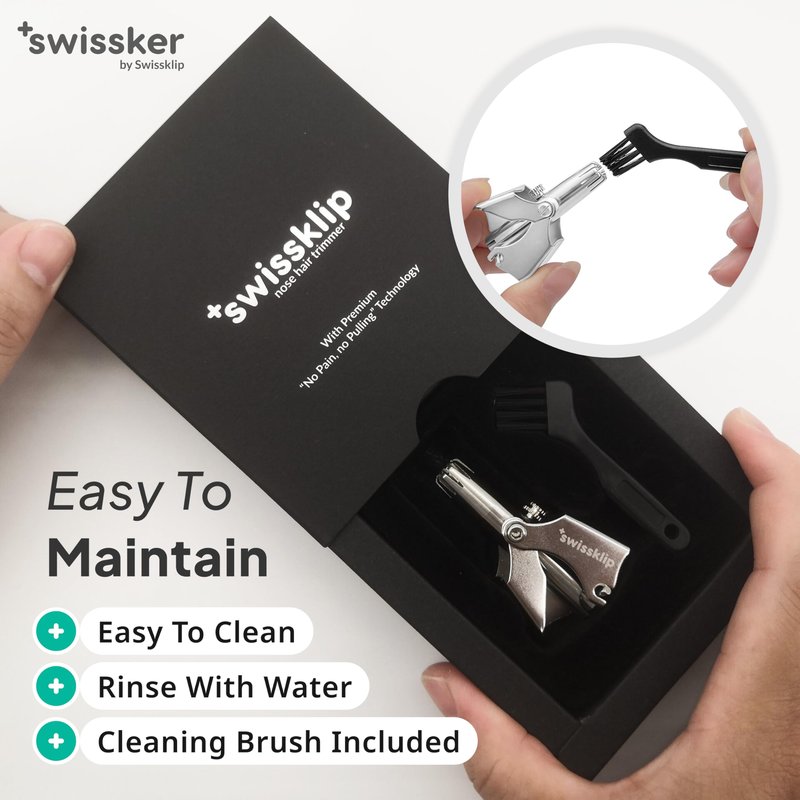 Swissklip Swissker Manual Nose Hair Trimmer for Men & Women - Precision Stainless Steel Ear Hair Remover - German Designed Grooming Tool with Rounded Safety Tip