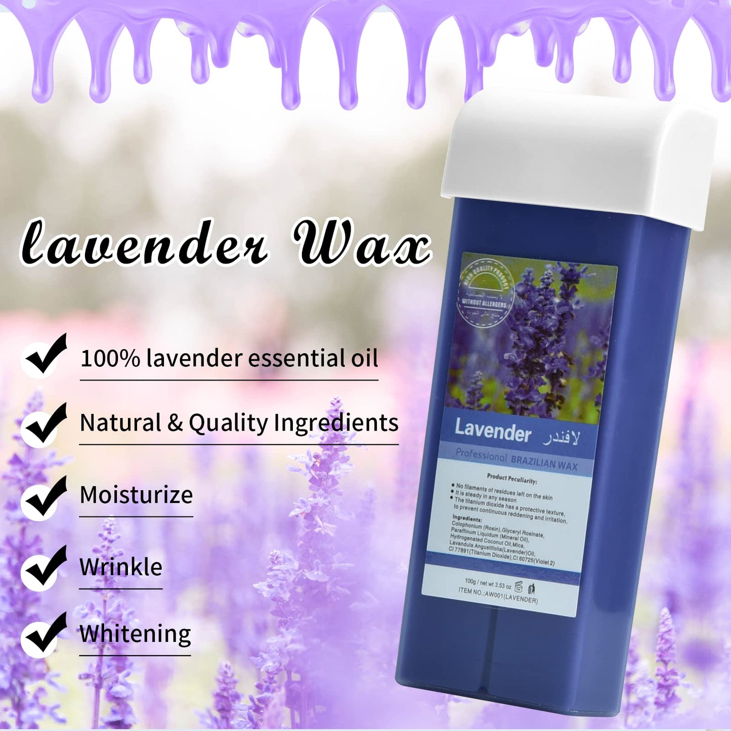 Roll on Wax Warmer Kit for Sensitive Skin - Roller Waxing Kit for Women & Men (Lavender)