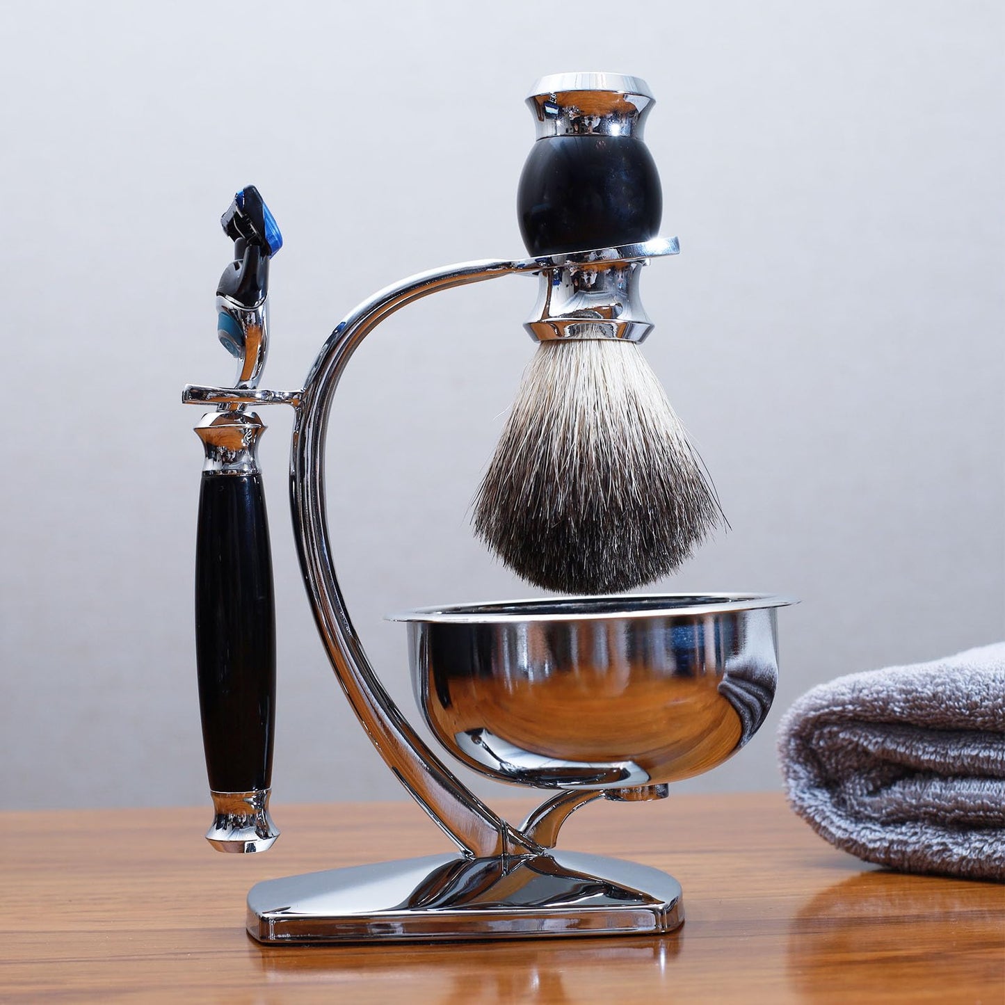 Magyfosia Shaving Kit for Men includes Badger Hair Shaving Brush,Wet Shave Soap Bowl and 5-Layer Safety Razor Compatible with Fusion Blade,Barber Style 4-Piece Gift for Men-Smooth and Close Shaving