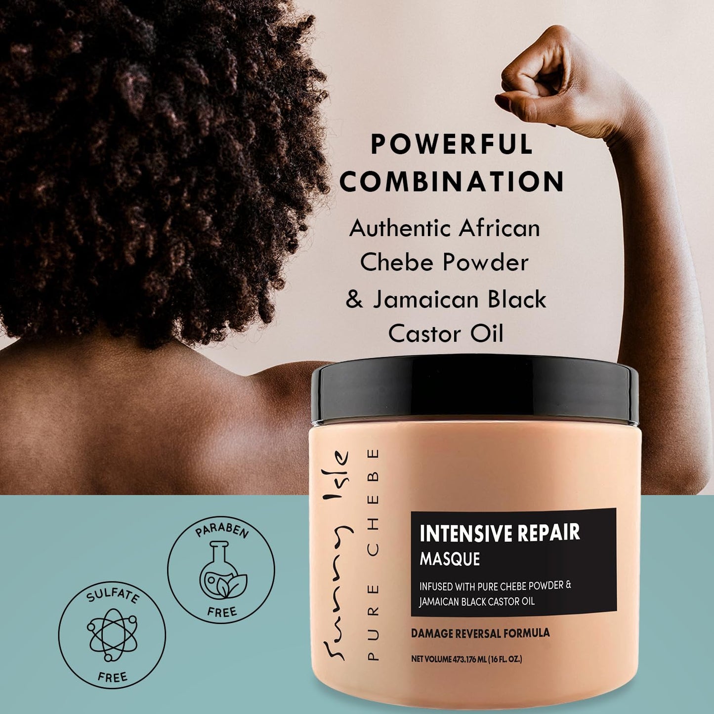 Sunny Isle Pure Chebe Intensive Repair Masque - Infused with Chebe & Jamaican Black Castor Oil - 16 oz