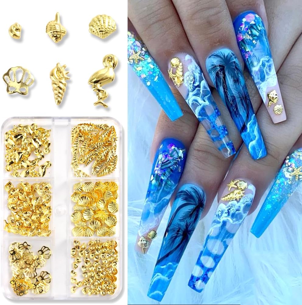 3D Star Nail Art Charms - Gold Metallic Studs & Rhinestones | Mixed Styles for DIY Manicure Supplies