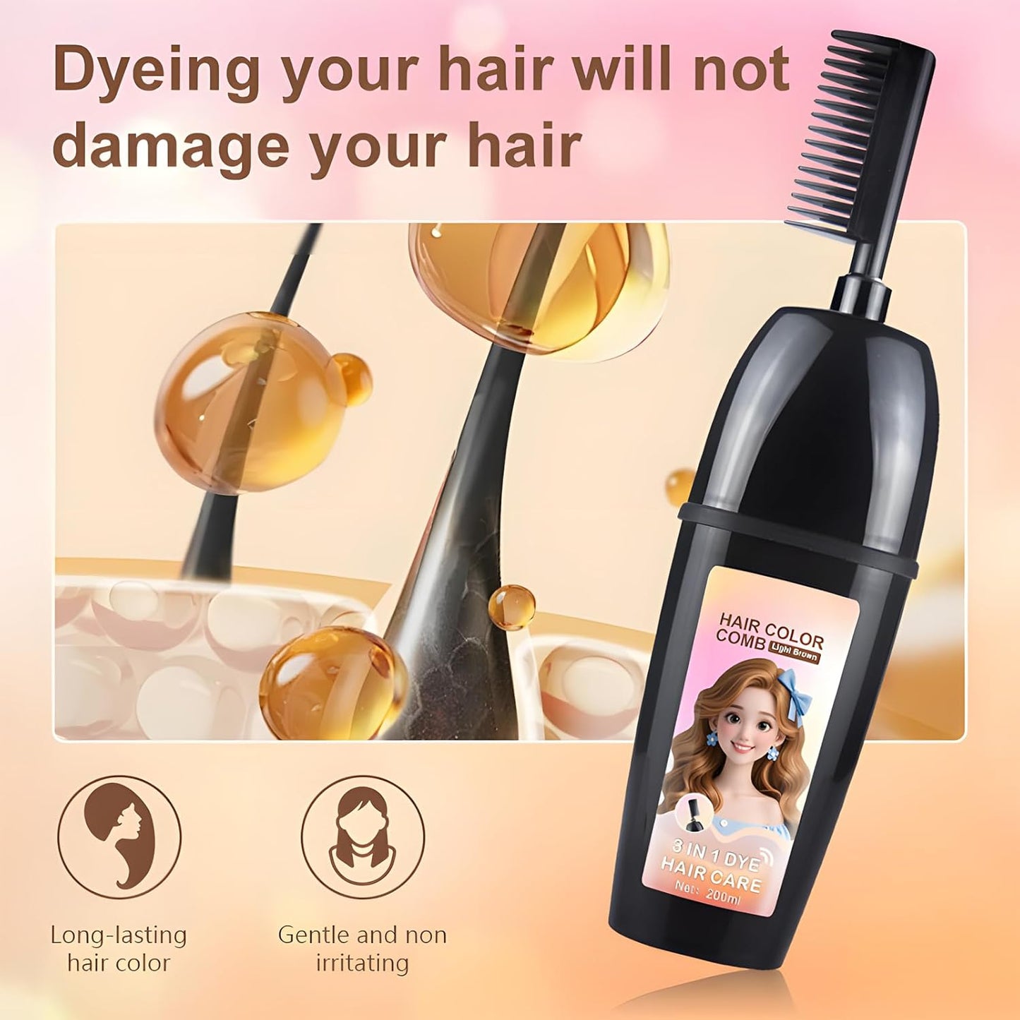 Radiant Hair Color Kit - Light Golden Brown Permanent Dye for Gray Coverage | Easy Comb Application