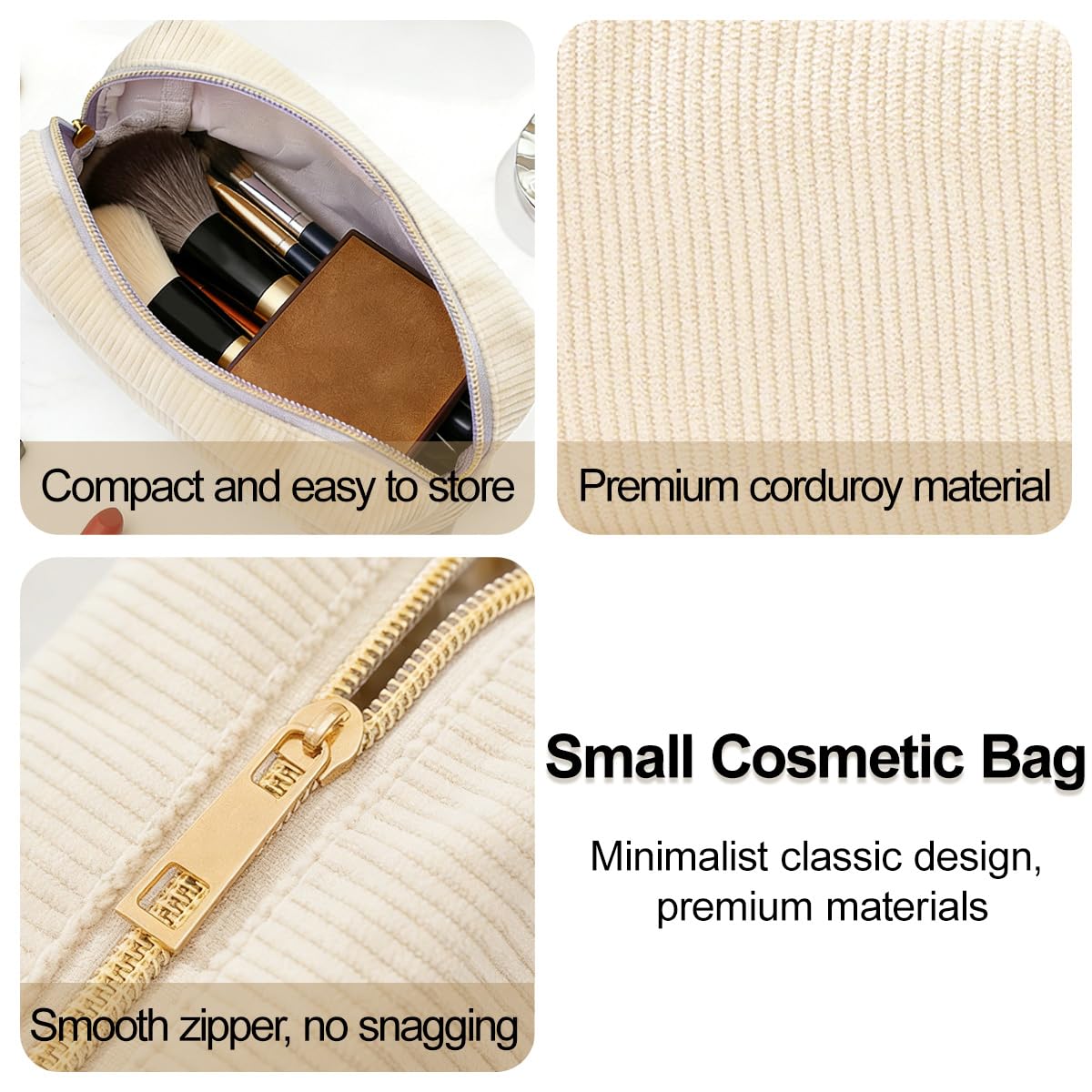 Ordeonrus 3 PCS Small Makeup Bag Set for Women Corduroy Cosmetic Bags Aesthetic Travel Toiletry Bag Cute Pencil Case for School Christmas Holiday Organizer Gifts