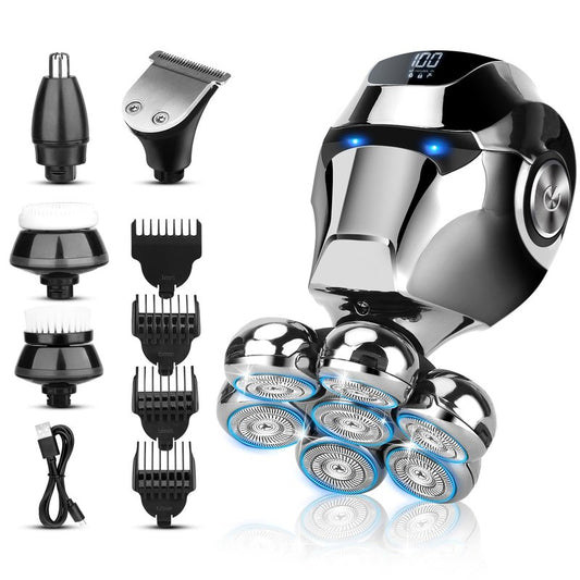 Electric Shaver for Bald Men, 6 in 1 Floating Head Razor with Nose Hair, Sideburns Trimmer, Face Brush, Upgrade 7D Electric Razor for Men with Type-C Charger, LED Display & Waterproof