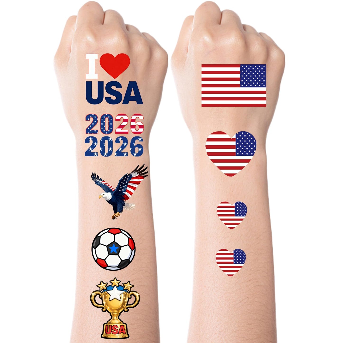 Flag Temporary Tattoos - 45 Pcs Waterproof Sticker Sheets for World Cup Sports Fans, Carnival- Face & Body Art for Men, Women