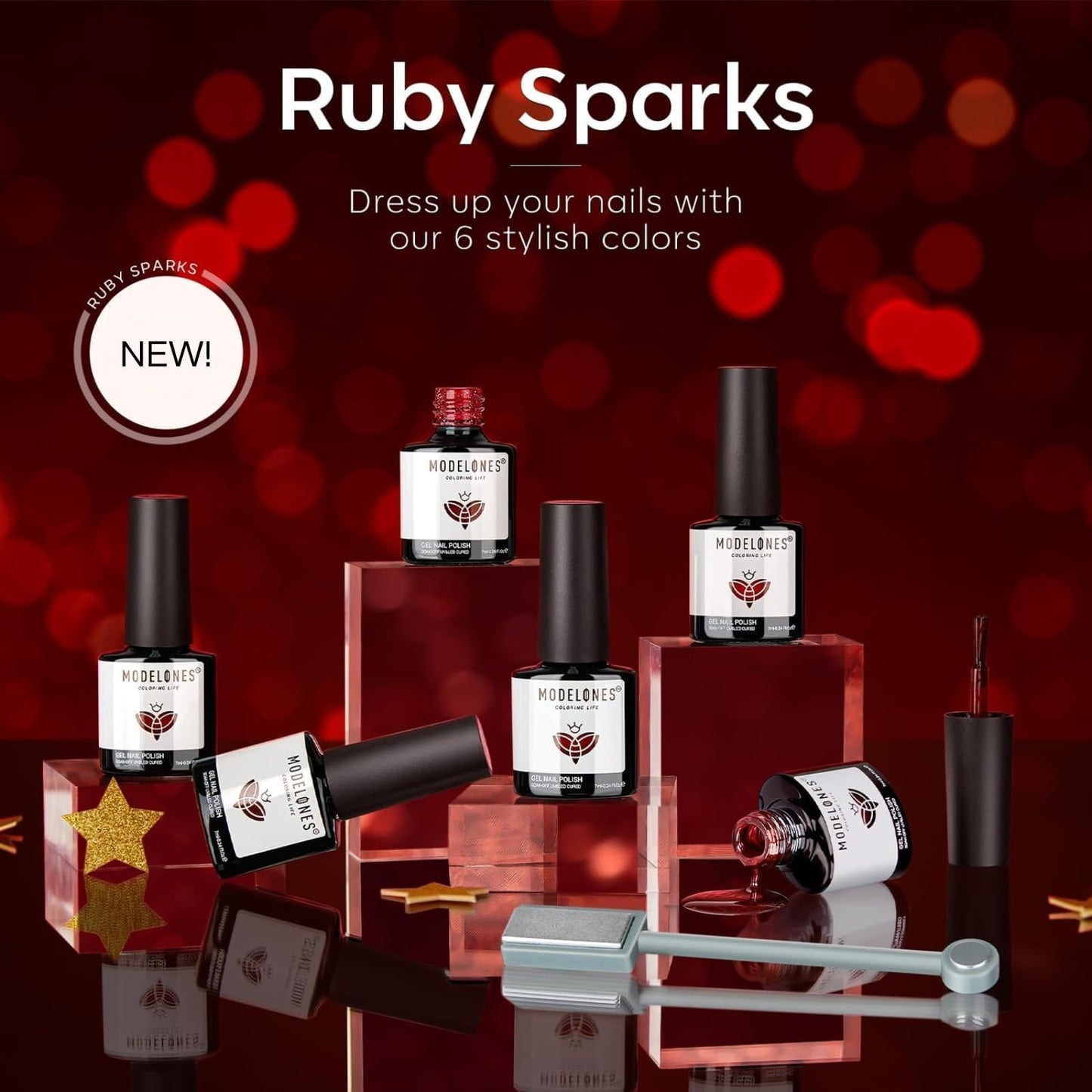 modelones Red Gel Nail Polish Set - 6 Colors 2026 Mothersday Ruby Glitter Cat Eye Magnetic Gel Polish Burgundy Red Sparkle Bloody Nail Polish Kit Soak Off LED Manicure Nail Art DIY Gift