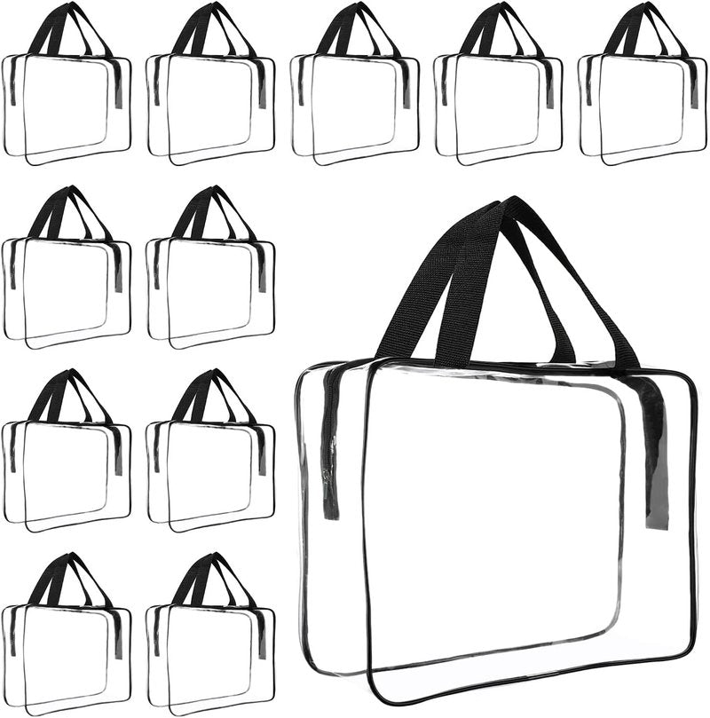 GEMLORD Large Clear Cosmetic Organizer - 12 Piece Makeup Bag Set | PVC Travel Toiletry Bags with Zipper and Handle