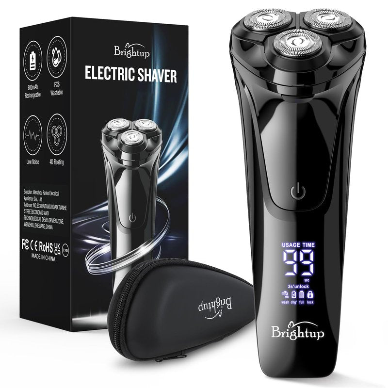 Brightup Electric Razor for Men, Electric Shavers for Men Face with Pop-up Trimmer, Waterproof Cordless USB-C Rechargeable, Wet Dry Portable Shaver with LCD Display/Travel Case, Gift for Him