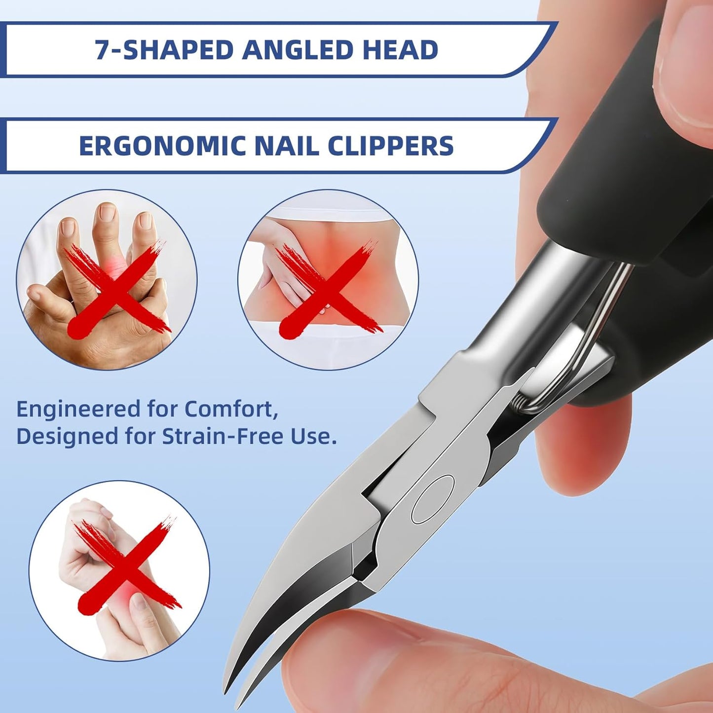 Toenail Clippers for Seniors - Heavy Duty Ingrown Nail Cutter with Long Handle | 5-Piece Set for Thick Toes