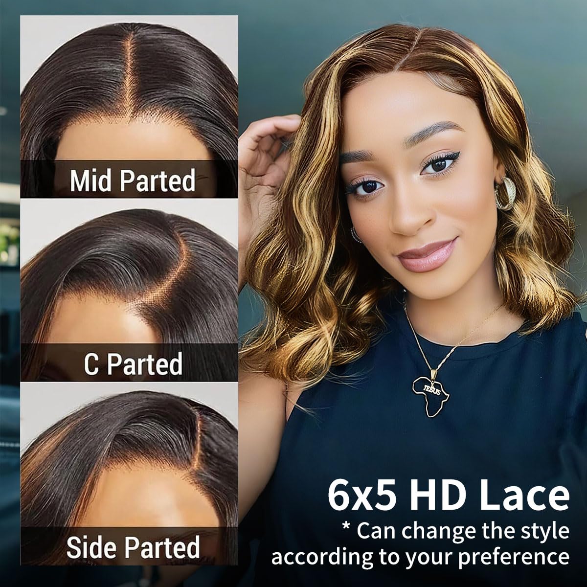 Tinashe 14Inch Wear and Go Glueless Bob Wig Human Hair Highlight Bob Wig Human Hair Honey Blonde 5x6 Body Wave Wigs for Beginners Glueless Short Bob Wig(14inch,P4/27 Loose Body Bob Wig)