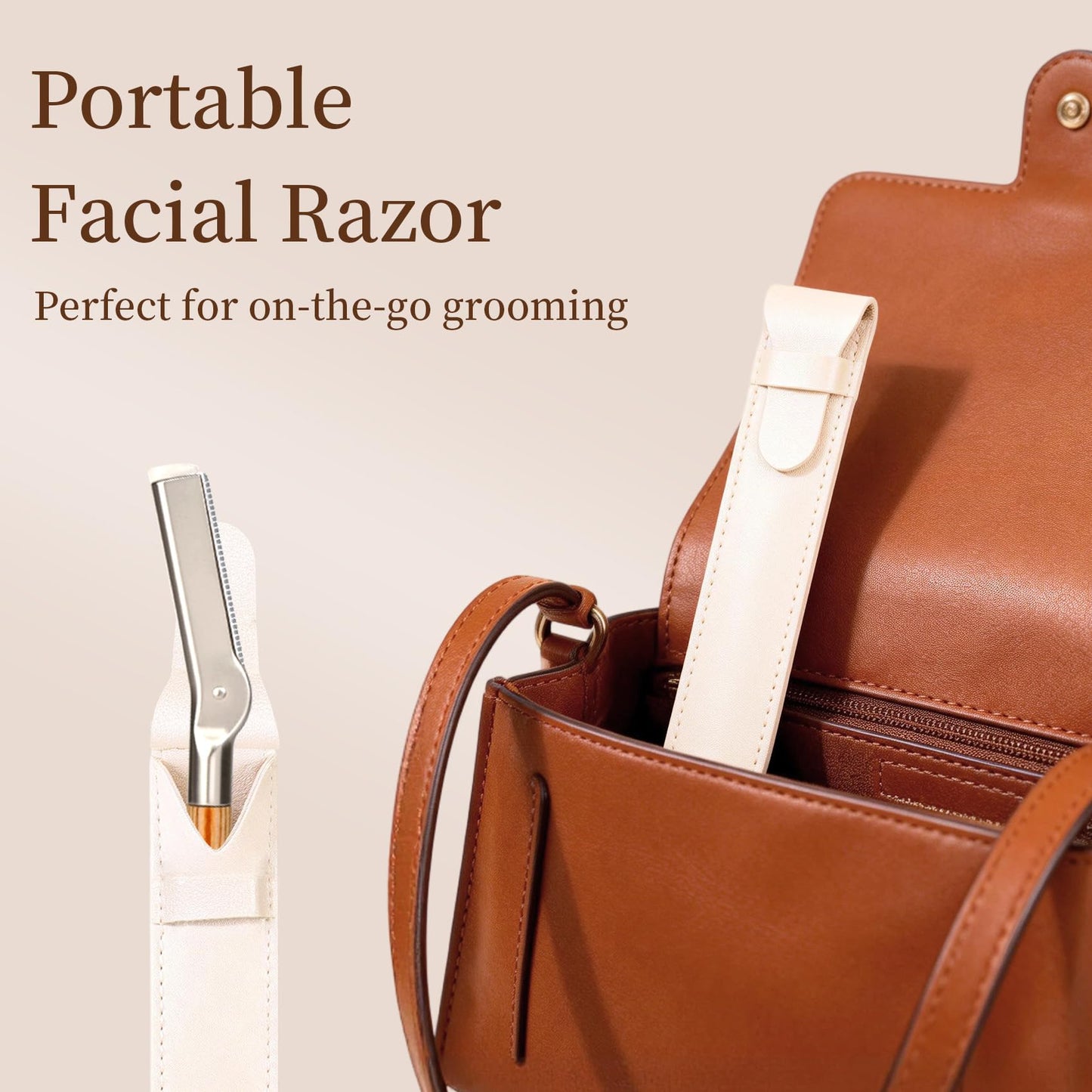 ZiLORA Wooden Eyebrow Razor - 8 Replacement Blades & Leather Pouch - Precision Eyebrow Trimmer & Dermaplaning Tool for Face Peach Fuzz, Lip Hair - Safety Mesh Guard