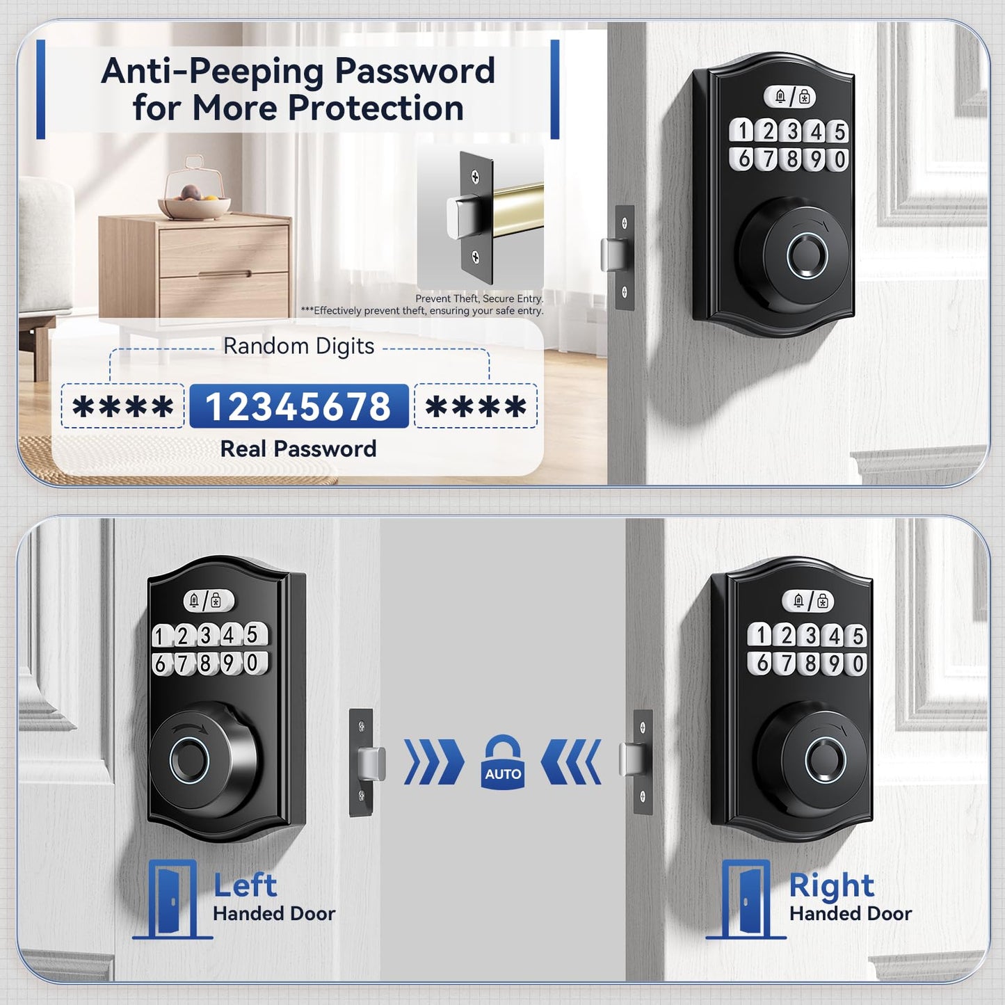 Ulecoce Y58 Built-in WiFi Fingerprint Door Lock Keyless Entry Door Lock for Front Door, Deadbolt Lock for Smart Home Apartment, App Remote Control, 15-Min Easy Install, Grade 3 Anti Security, Black