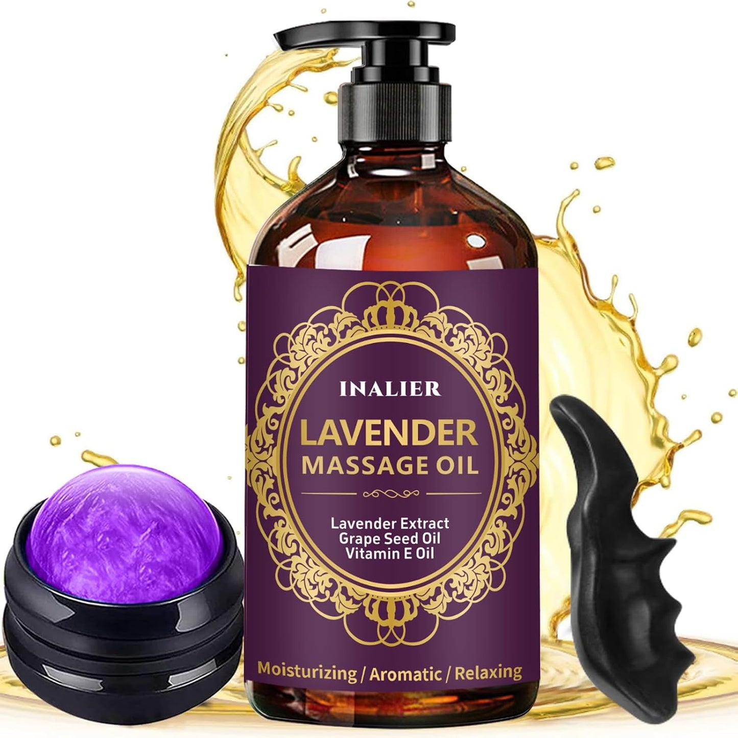 Massage Oil Set for Men | 3-Pack Arnica & Lavender Therapy Oils with Massage Ball & Thumb Saver Tool