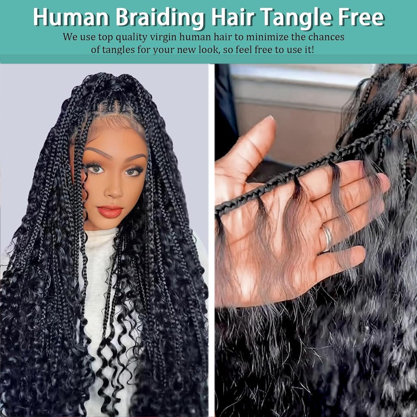 Human Braiding Hair for Boho Braids 100% virgin Human Hair 110g 20 Inch Curly Knotless 12A Deep Wave Bulk Bohemian Braiding Hair for 2 Bundles/Pack Extensions (1B-Natural Black-Deep, 20Inch)