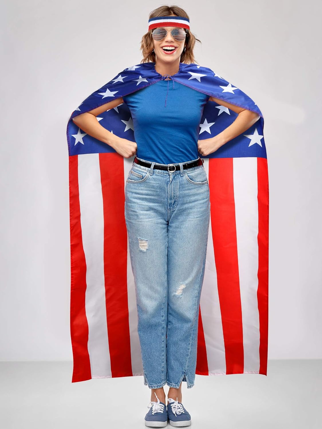American Flag Costume Cape - Retro 80's USA Sunglasses & Headband Set | 4th of July Celebration