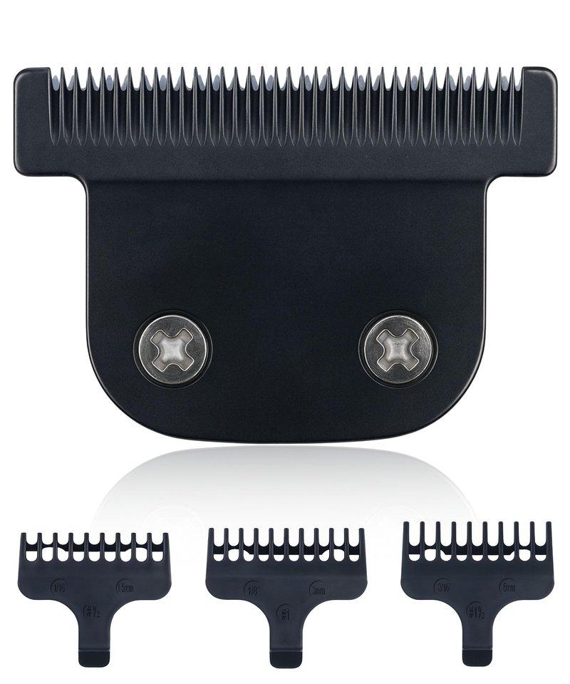 Professional T-Blade Replacement Compatible with Wahl 9864/9864SS/9686/9818A/9854L/9876L & More – Detachable Blade for Lithium-Ion Beard Trimmers (1 Black Blade + 3 Guard Combs (1mm, 3mm, 5mm))