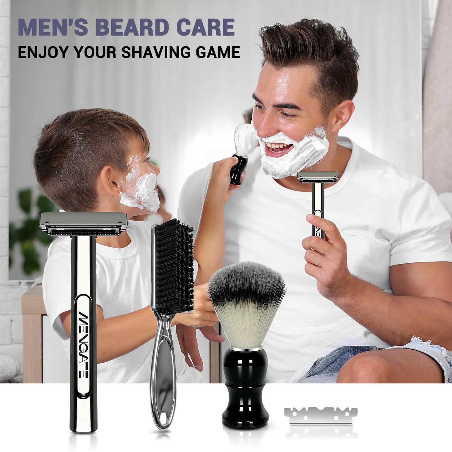 MenGate Adjustable 2-Blade Safety Razor Set with Magnetic Head for Men Women - with 10 Blades, Shave Brush - Precision Shaving, Reusable & Plastic-Free Shaver, for Beard, Head, Leg Shaving