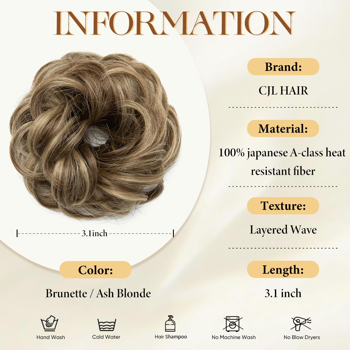 CJL HAIR Small Messy Bun Hair Pieces for Women Thin Hair Synthetic Curly Mini Scrunchies Hairpiece Updo with Elastic Band 2PCs Pecan