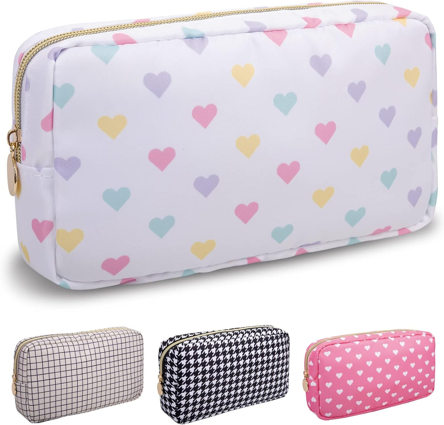 Floral Makeup Bag - Cute Pink Nylon Zipper Pouch for Travel | Waterproof Cosmetic Organizer for Women