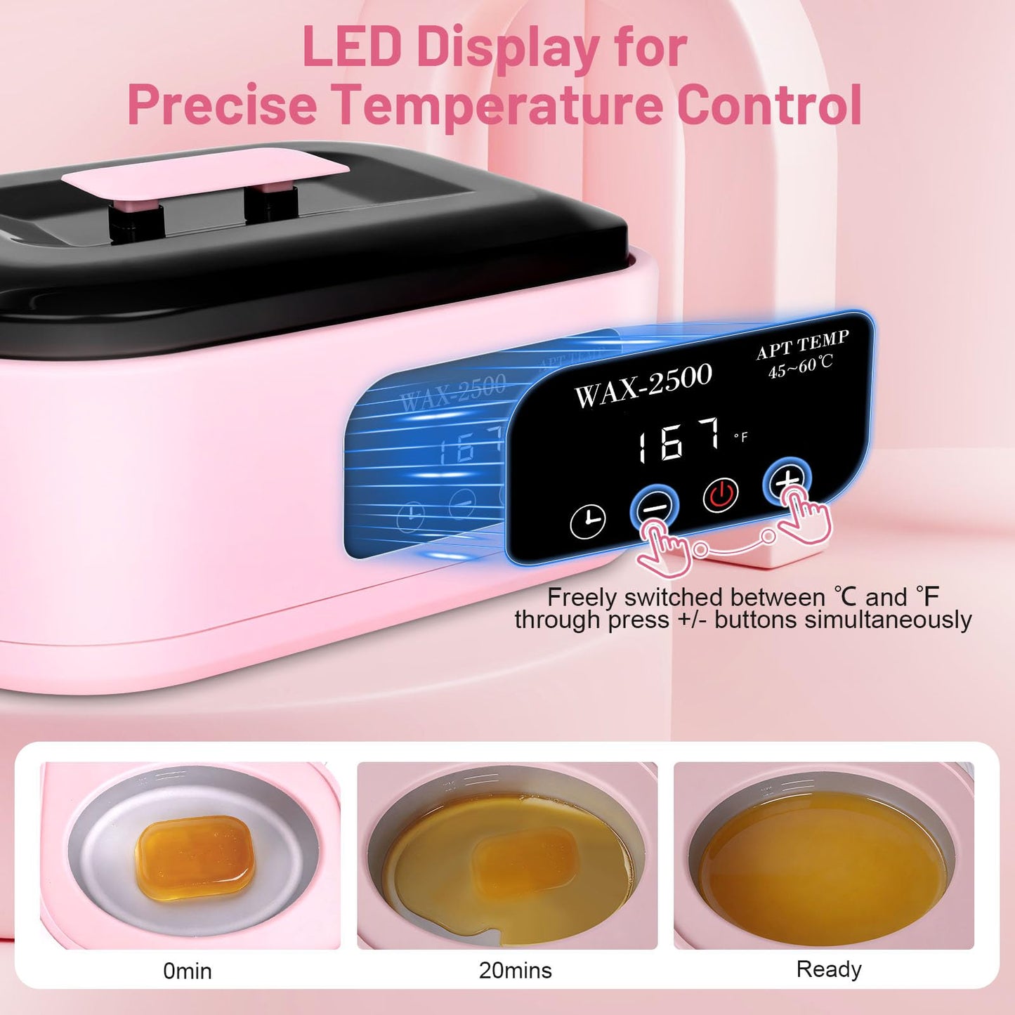 Yofuly Hand Wax Paraffin Machine for Arthritis, 3500ml Electric Digital Screen Paraffin Wax Warmer for Hands and Feet Treatment, Home Spa Paraffin Hot Wax Bath Moisturizing Kit with Timer, Pink