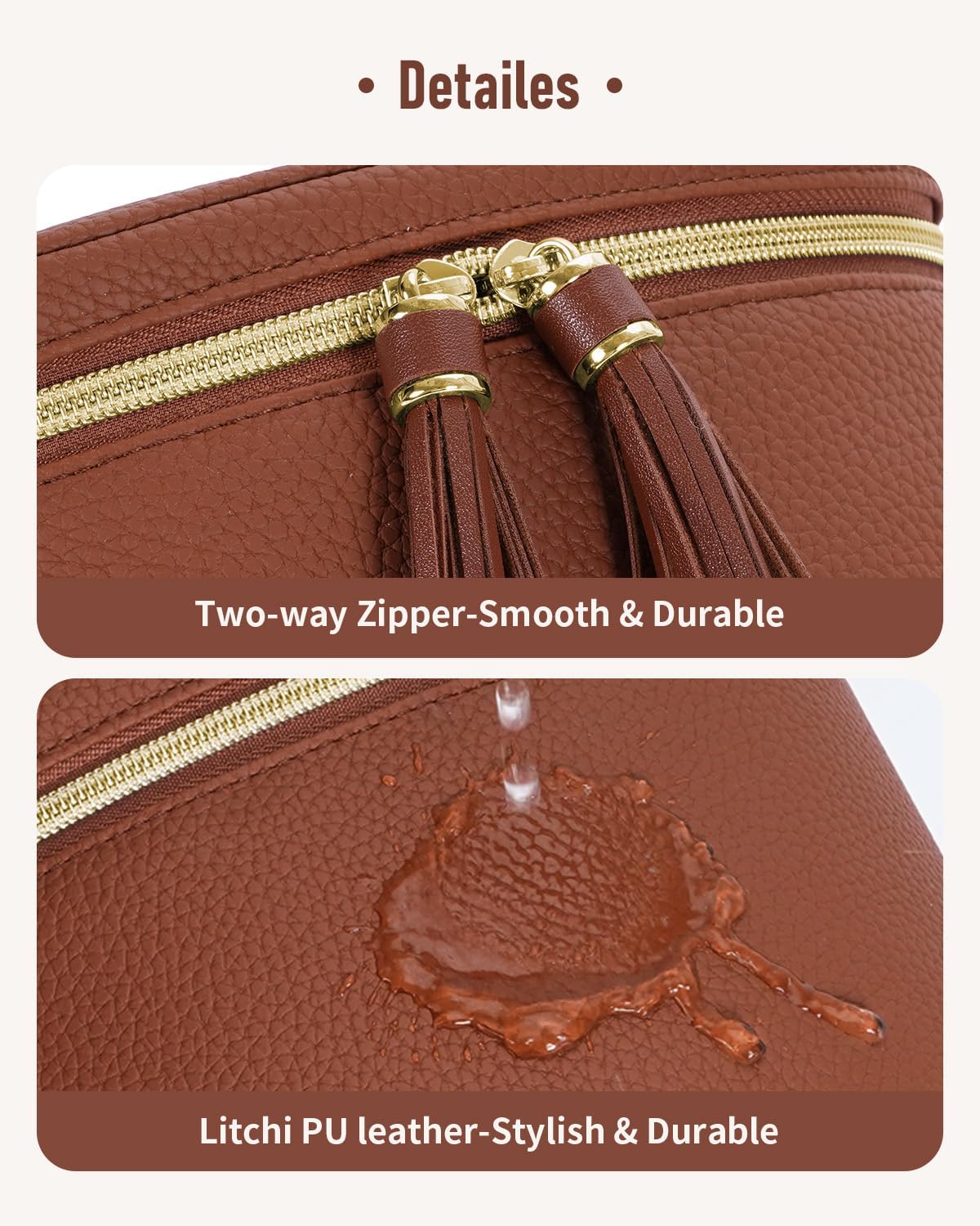 Travel Makeup Bag for Women - Structured Vanity Case with Wipe-Clean EVA Interior & Removable Divider | Fold-Flat PU Leather with Handle