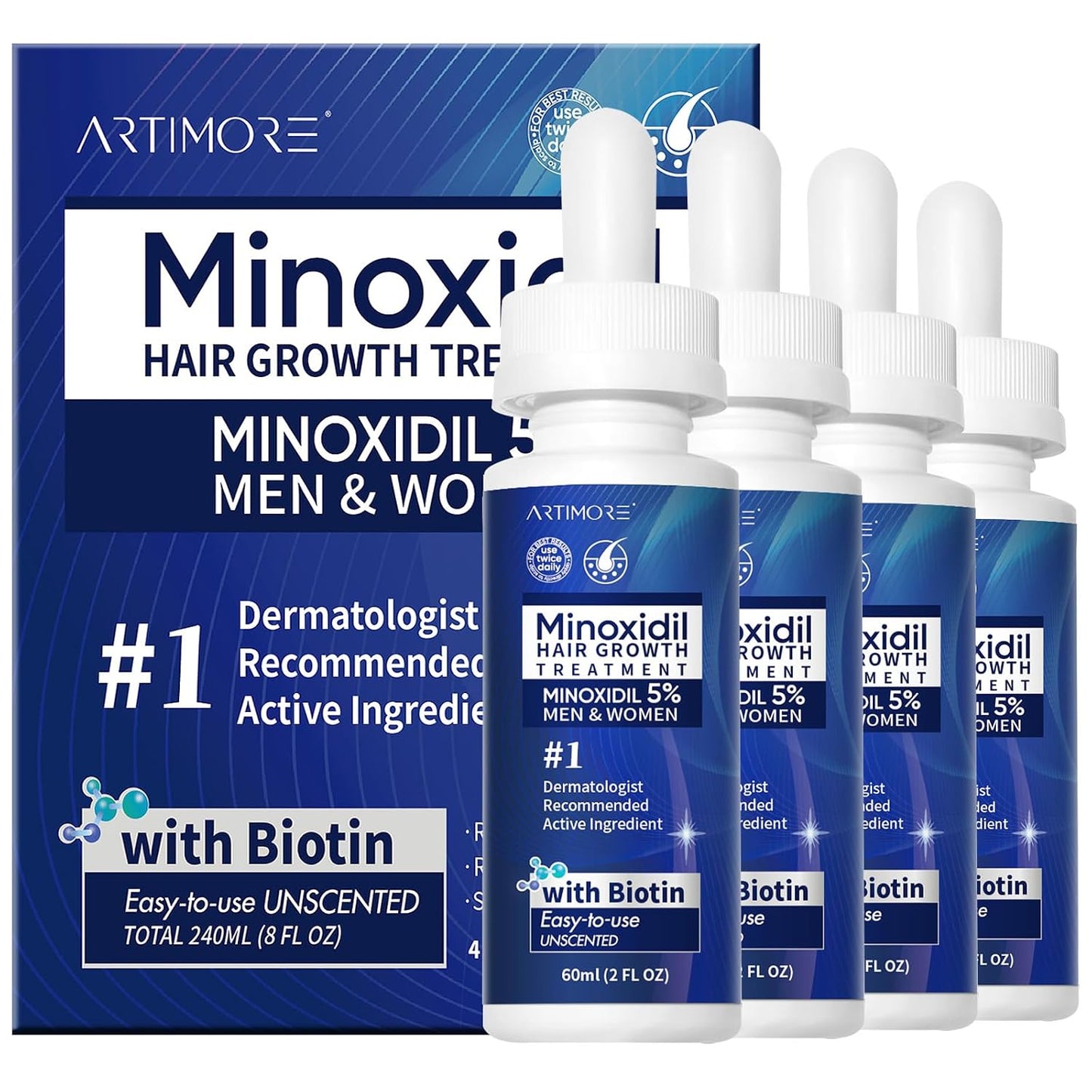 Minoxidil Hair Growth Serum for Women & Men - Advanced 5% Formula for Thicker, Fuller Hair | 4 FL OZ, 2 Dropper Bottles