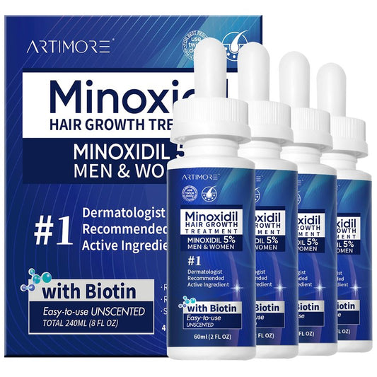 5% Minoxidil Hair Growth Serum for Men & Women with Biotin: Minoxidil for Men and Women, 5 Percent, Hair Regrowth Treatment, Extra Strength (8 FL OZ, Dropper 4pcs)