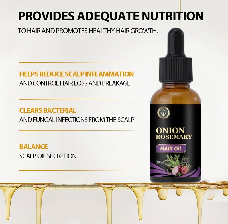 Hair Oil with Rosemary, Onion, and Black Seed - Organic Formula for Hair Growth and Hair Loss Control