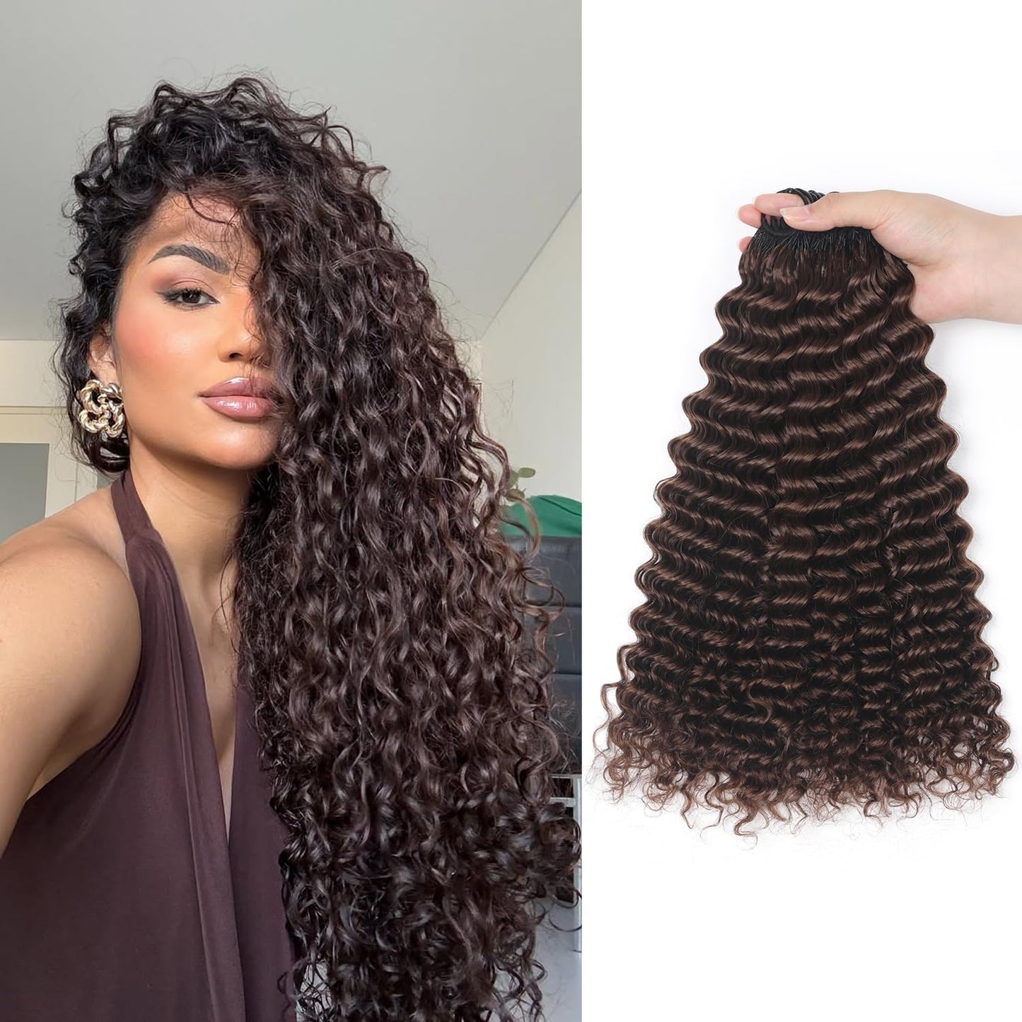 Human Crochet Hair - 18 Inch Deep Wave Bundles for Black Women | 50g Pre-Separated Extensions, Natural Black