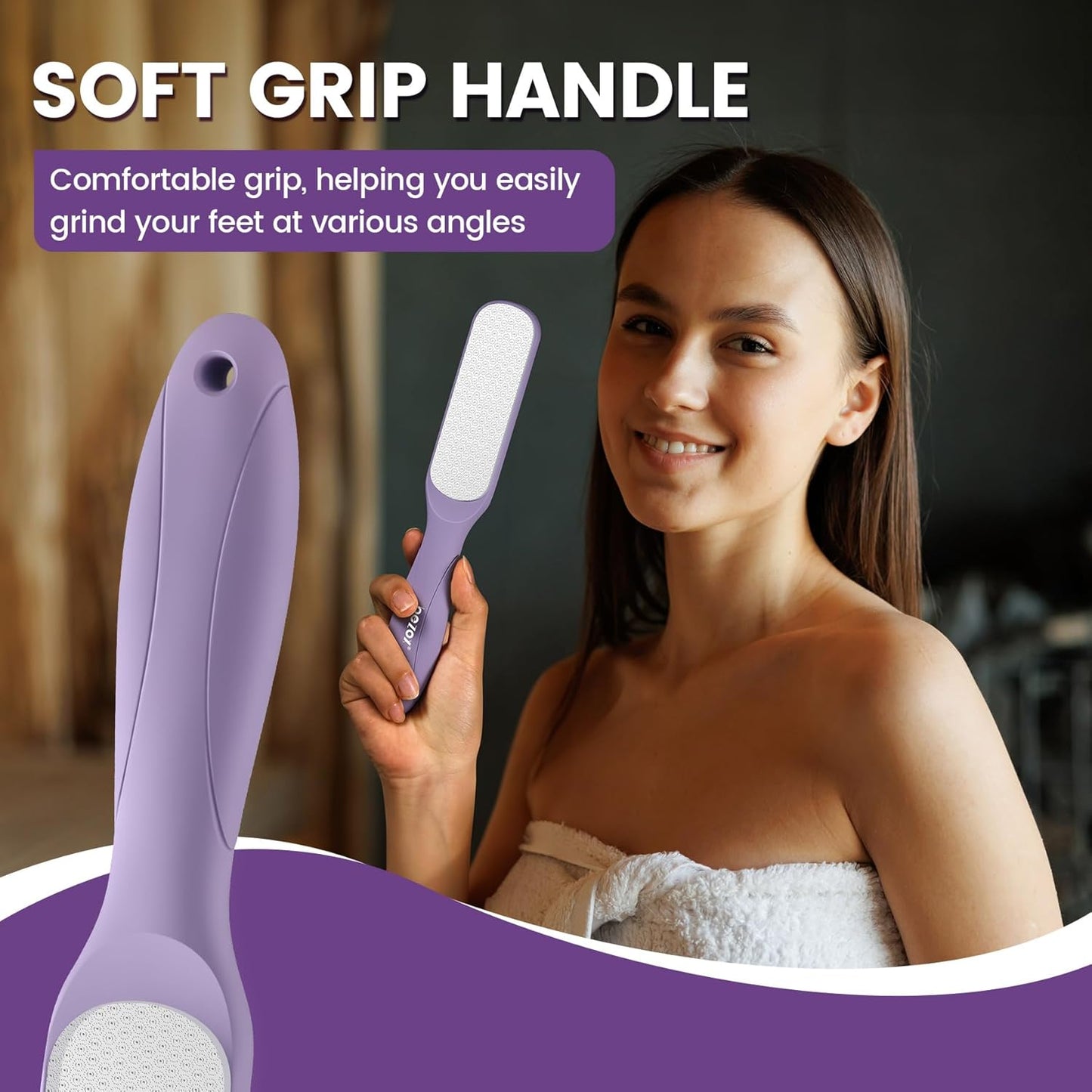 BEZOX Glass Foot File - Callus Remover for Silky Smooth Heels | Professional Pedicure Tool, Washable Foot Scraper - Purple