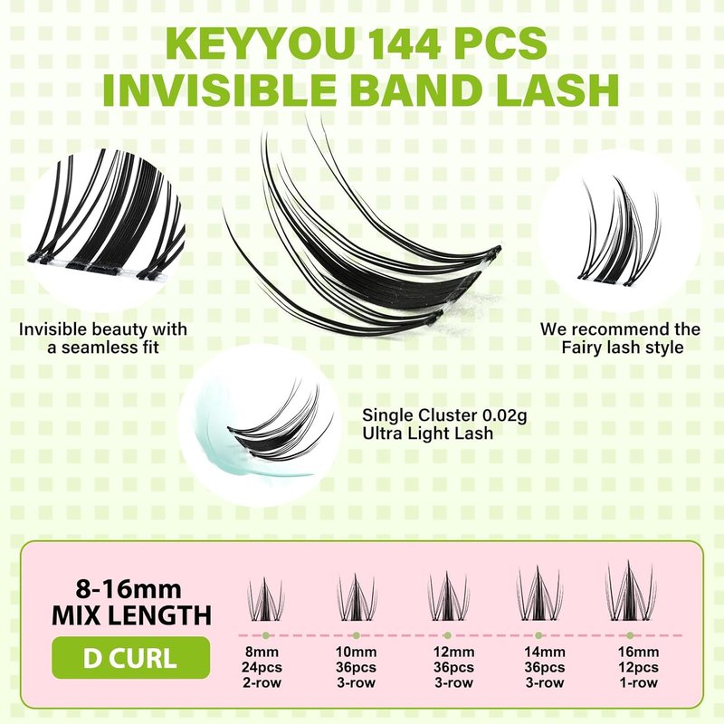 Fairy Lash Clusters - 144 Pcs D Curl Manga Eyelash Extensions | Wispy, Natural Look, Waterproof DIY