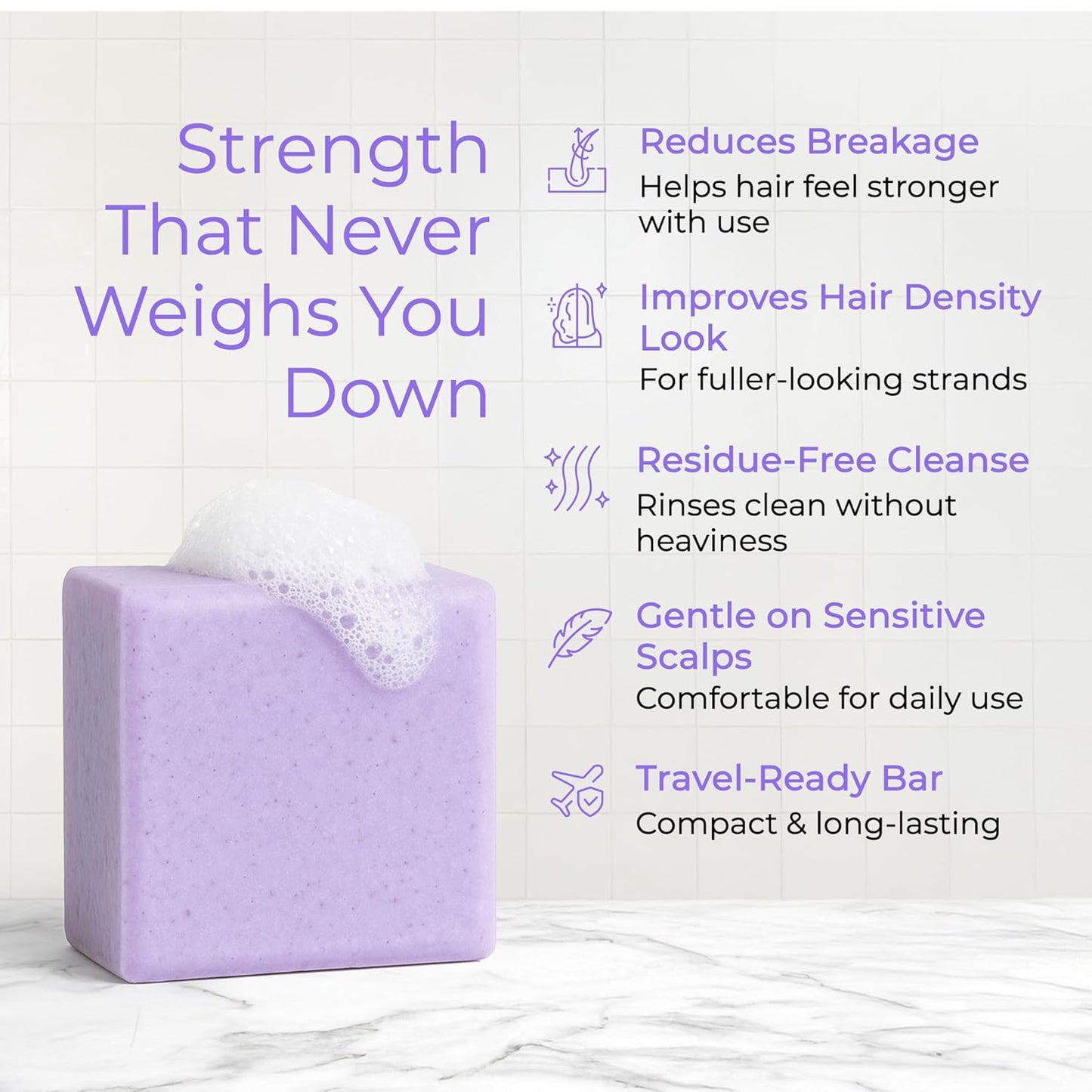 Rosemary Rice Water Shampoo Bar - Sulfate-Free Solid Shampoo with Caffeine & Biotin | Plastic-Free, Strengthens Thinning Hair