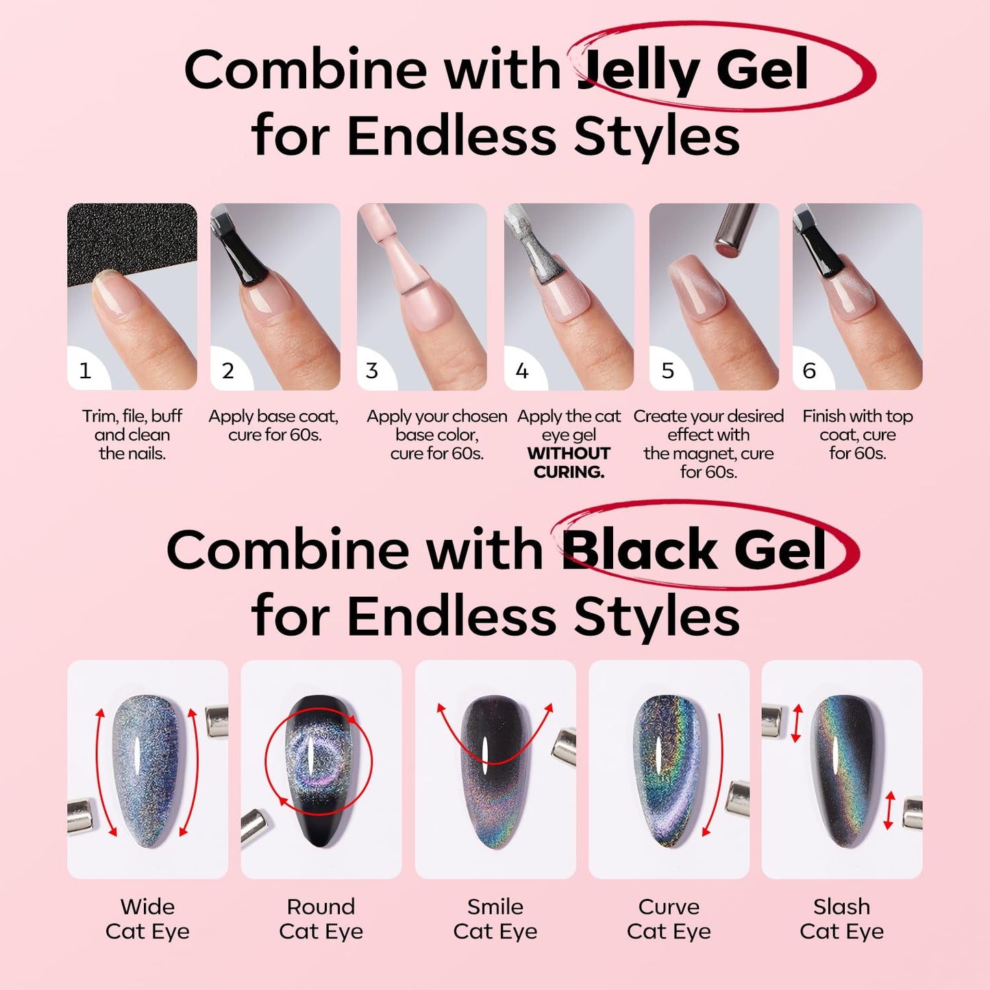 Cat Eye Gel Polish - Burgundy Red Magnetic Glitter | Holographic Ruby Red UV Gel 15 ML