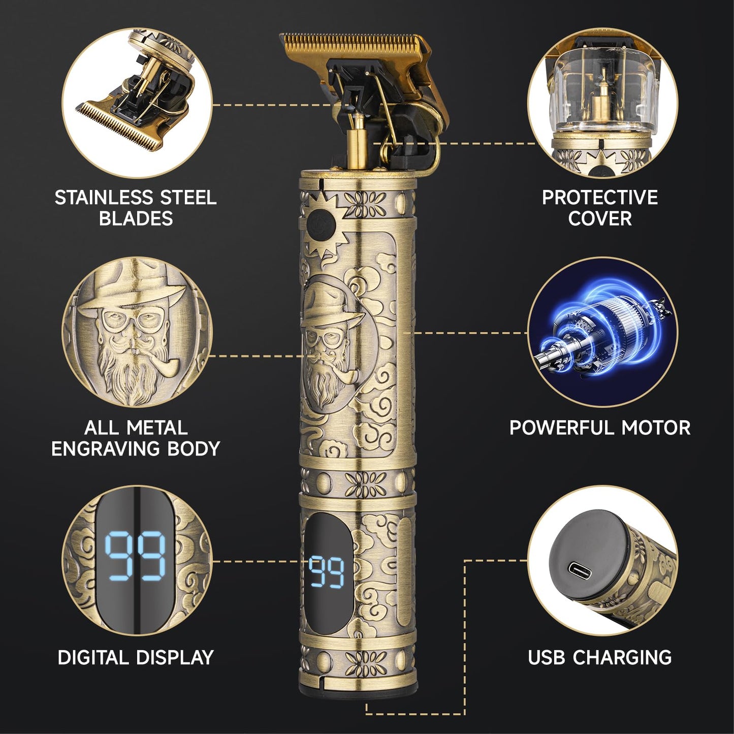Ciada Hair Clippers for Men Professional Hair Trimmer Barbers Beard Trimmer Shaver Razor Hair Grooming Cutting Kit at Home T Blade Liner Trimmer Cordless Rechargeable Zero Gapped Edgers Gifts for Men