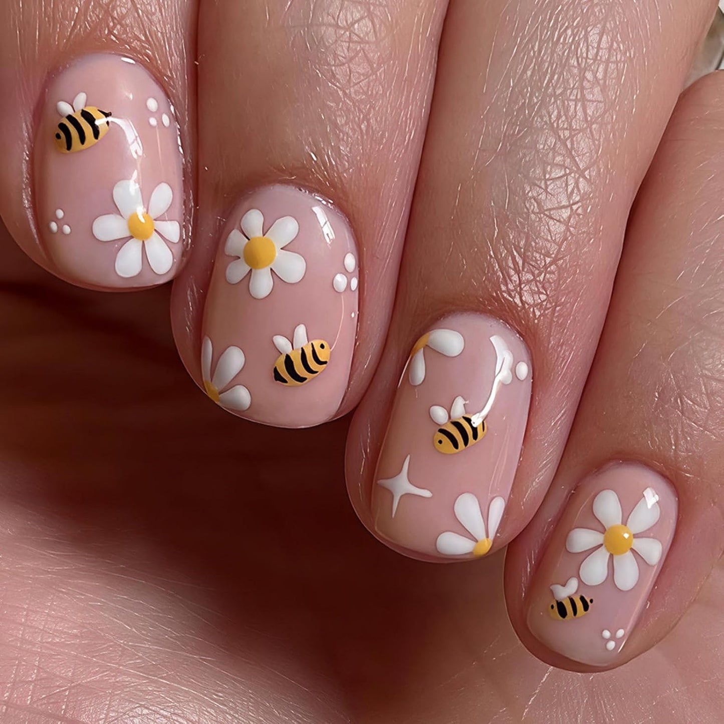 Colorful Press-On Nails - Short Square Acrylic Nails with Gradient Rainbow & White Dots | Full Cover DIY Manicure