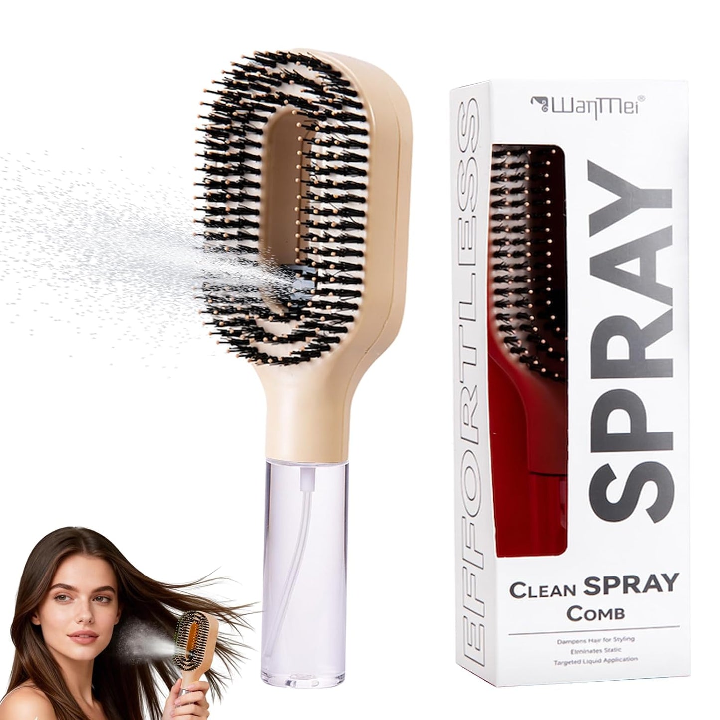 Hair Brush with Water Spray - 2-in-1 Detangling Tool for Frizz Control | Portable Mist Comb for Thick, Curly & Fine Hair - Green