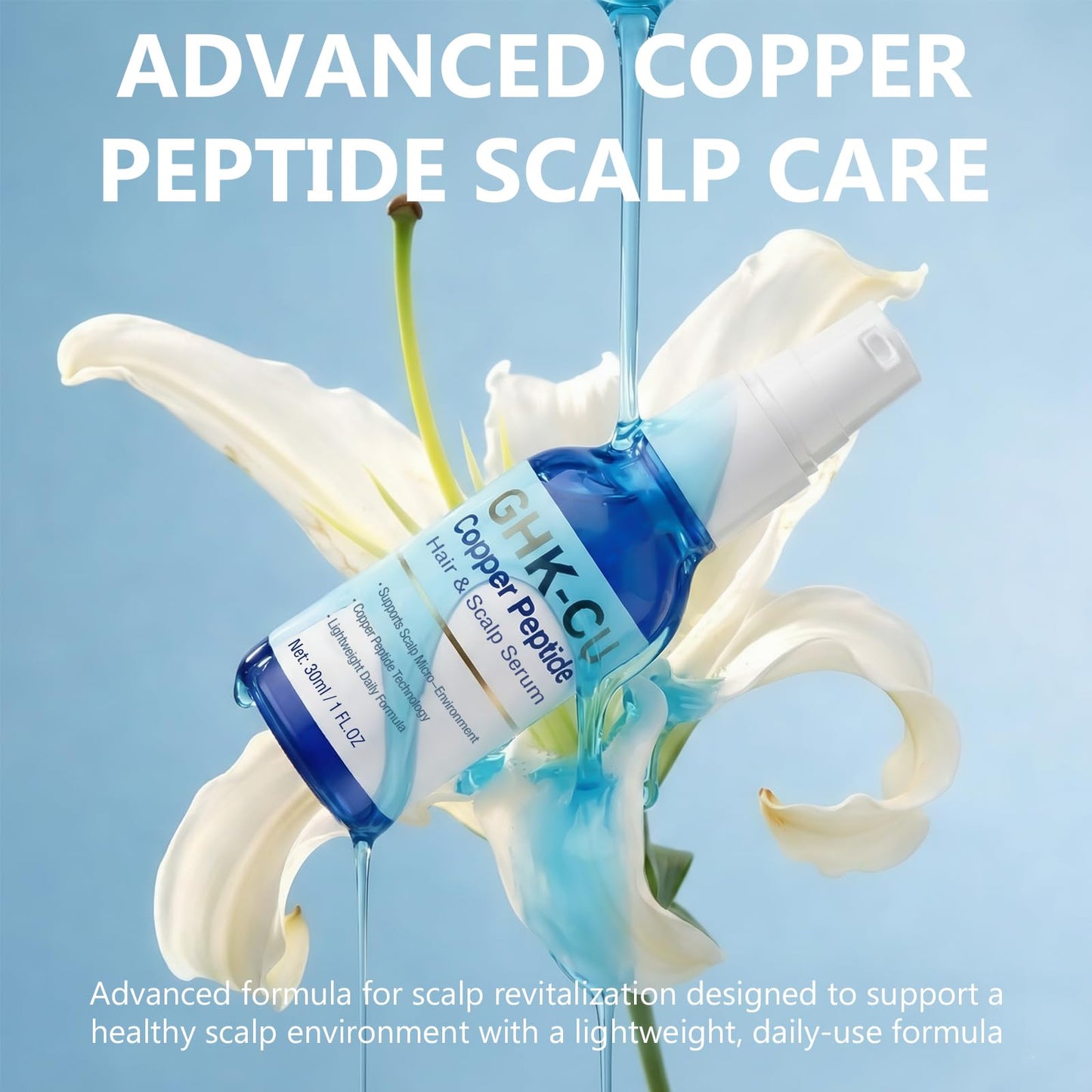 GHK-Cu Copper Peptide Hair & Scalp Serum, Advanced Scalp Serum for the Appearance of Thicker, Looking Hair, Strengthening GHK Cu Peptide Hairs Complex for All Hairs Types, Non-Greasy, 1 Fl Oz