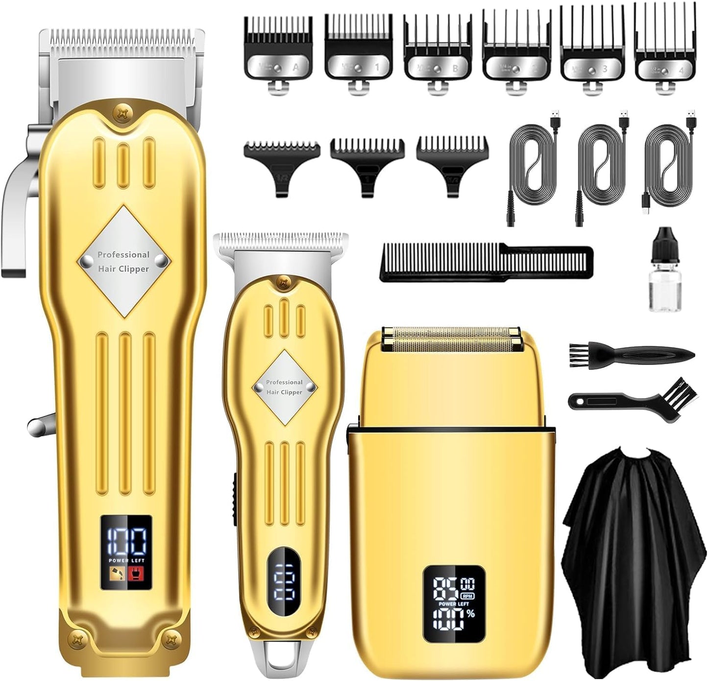 Professional Hair Clippers Set for Men - Cordless Beard Trimmer, Foil Shaver & Nose Trimmer Kit | Grooming Essentials